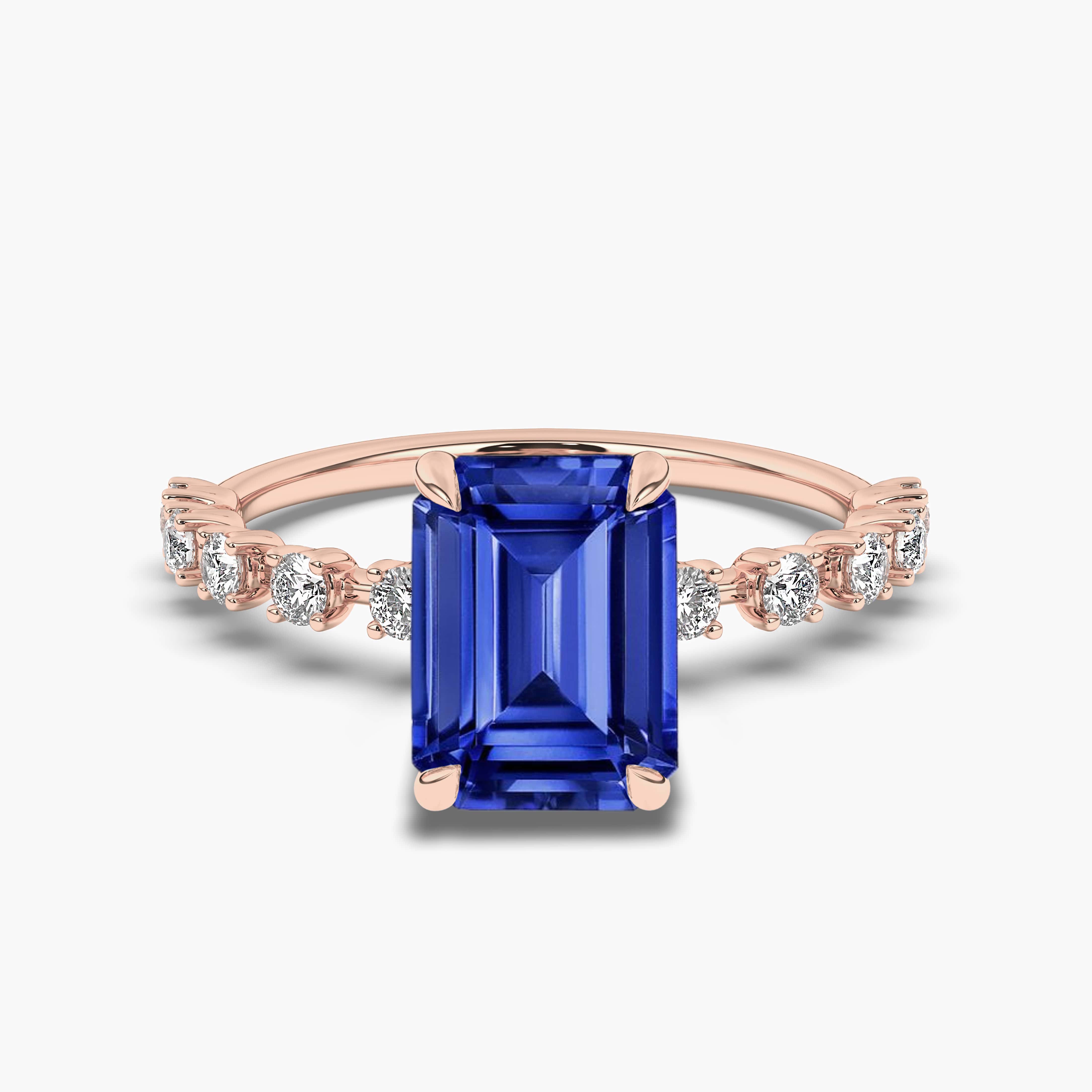 Emerald Shape Blue Sapphire Ring