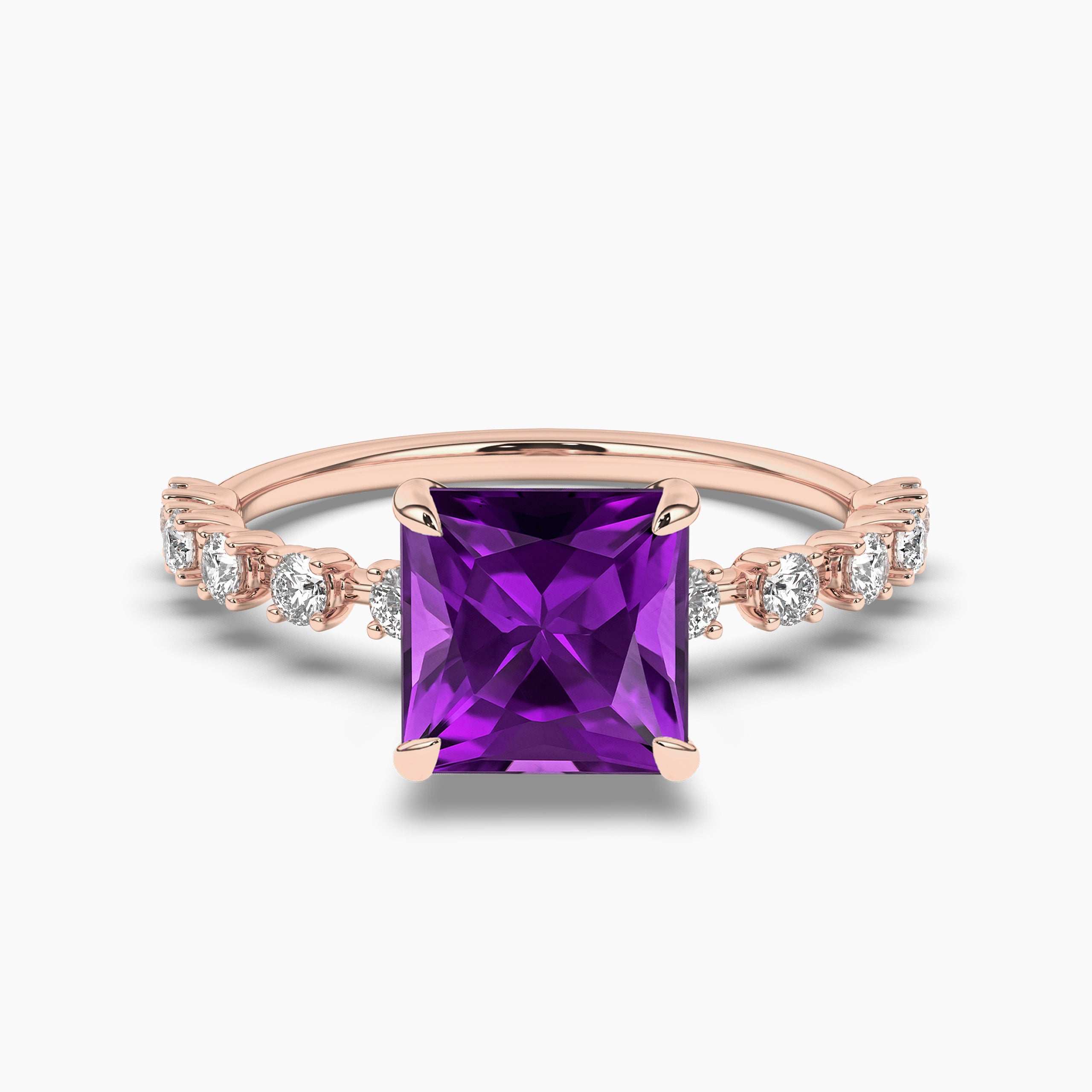 Rose gold Princess Cut Solitaire Engagement Ring with Amethyst Gemstone