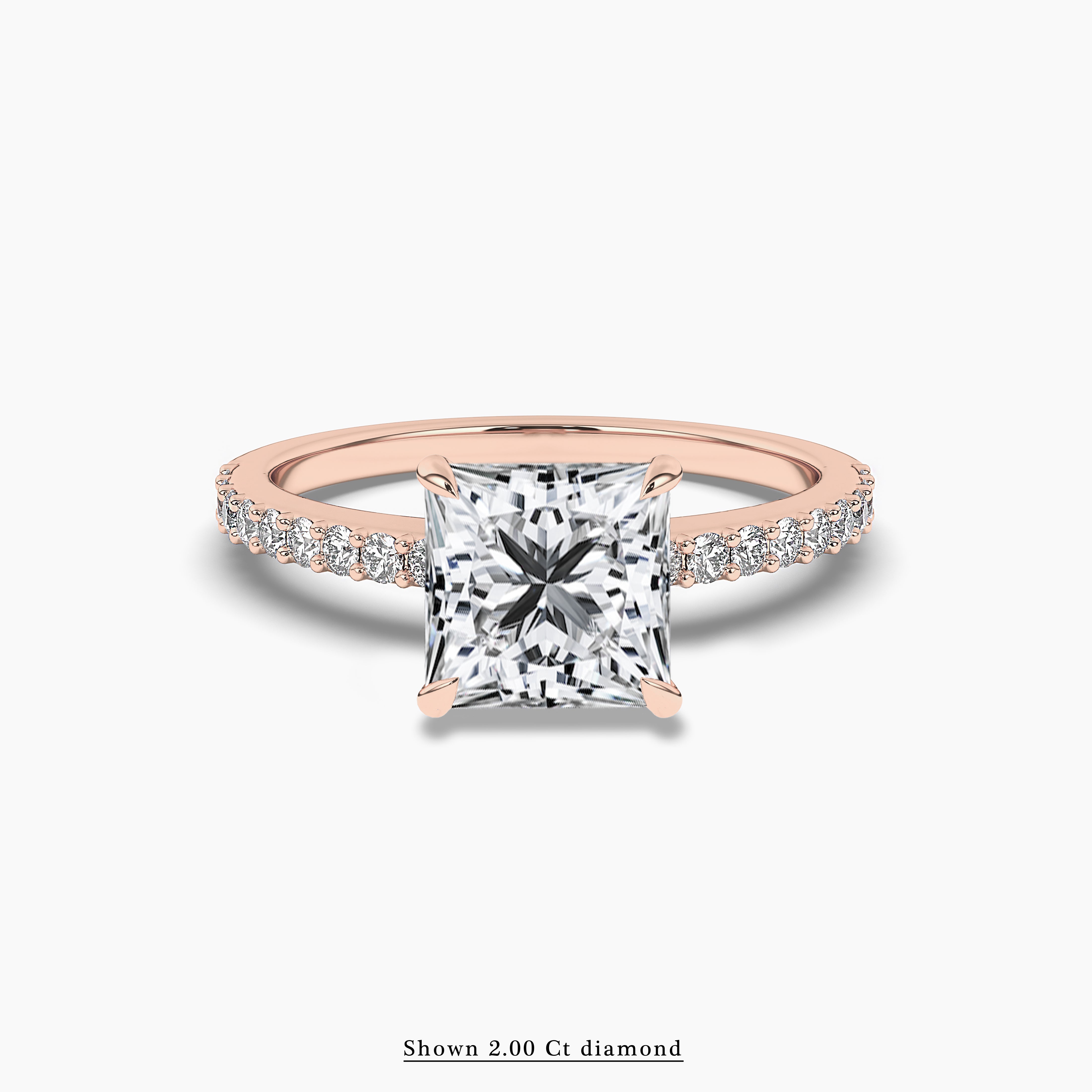 rose gold princess shape pave band engagement ring