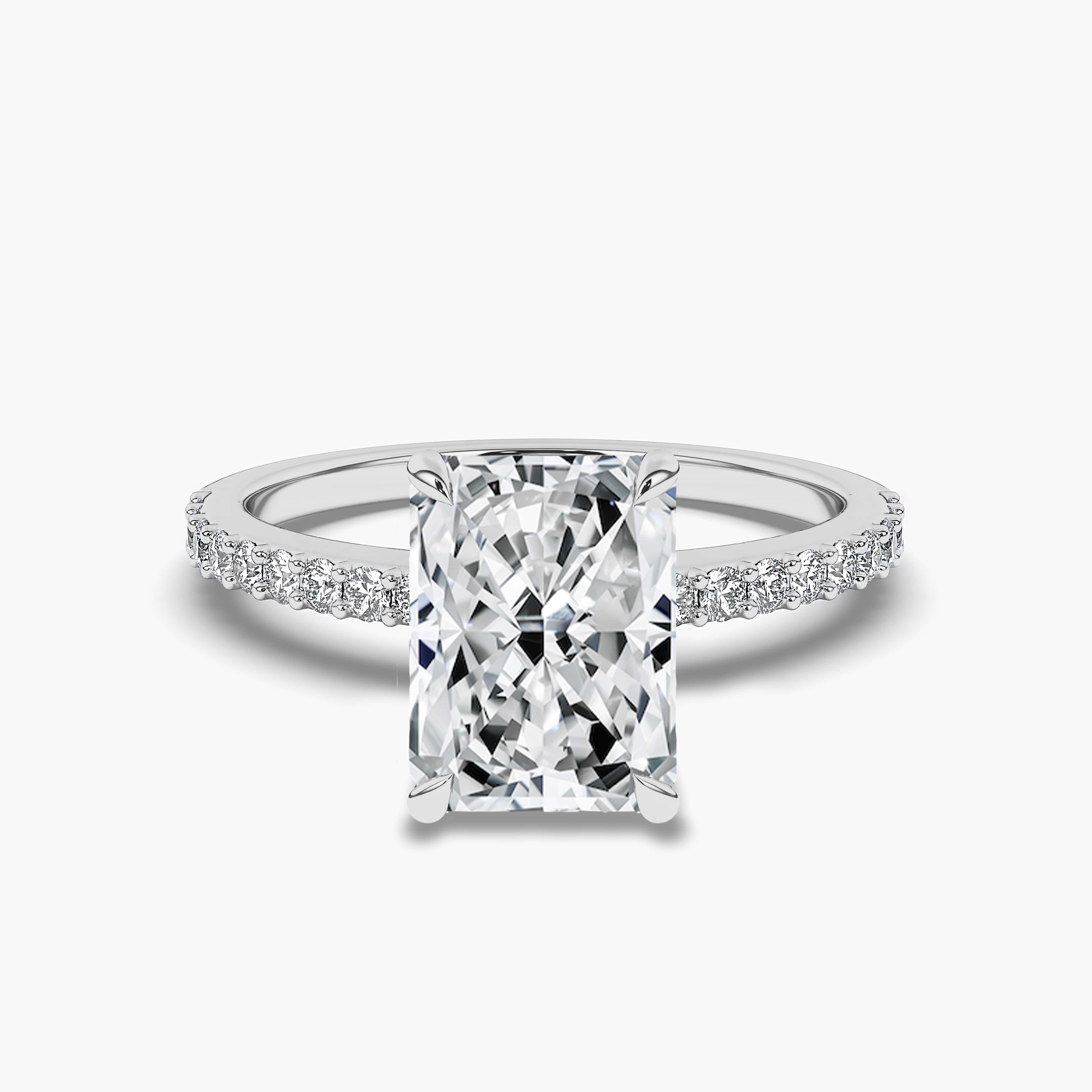 Radiant Cut Solitaire Diamond Engagement Ring with Pave Diamond Band