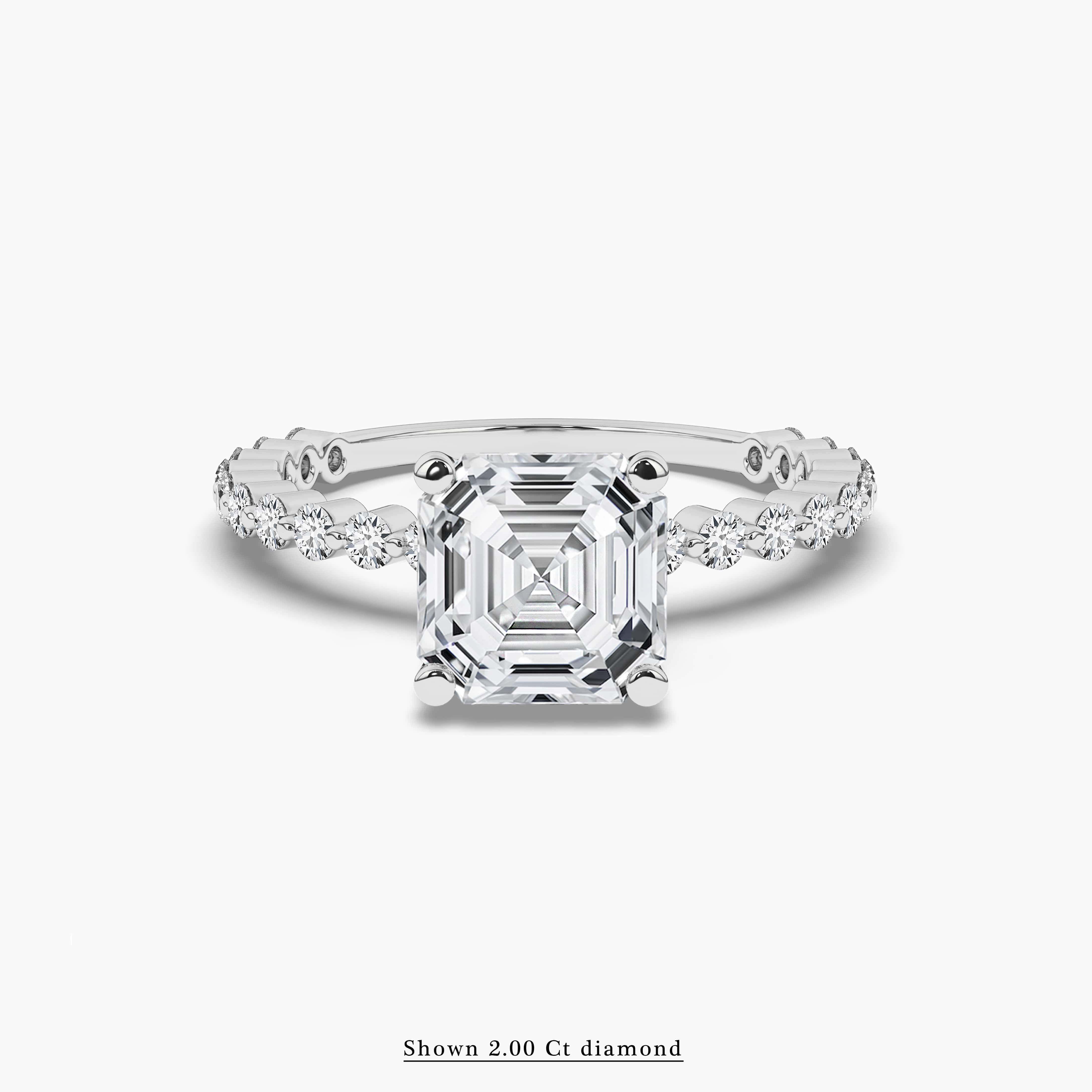 Asscher cut diamond solitaire engagement ring White Gold