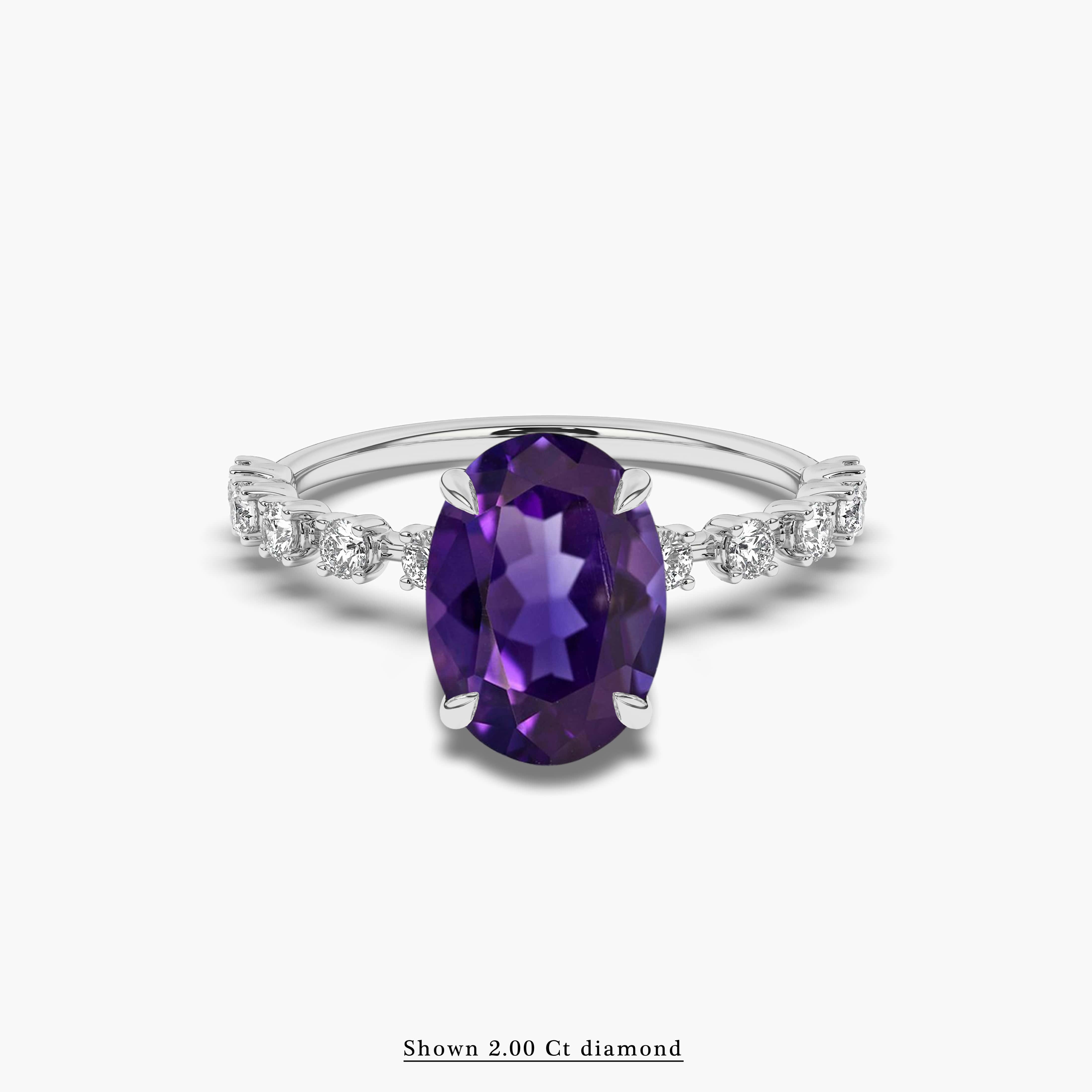 White Gold Oval Cut Amethyst And Emerald Cut Diamond