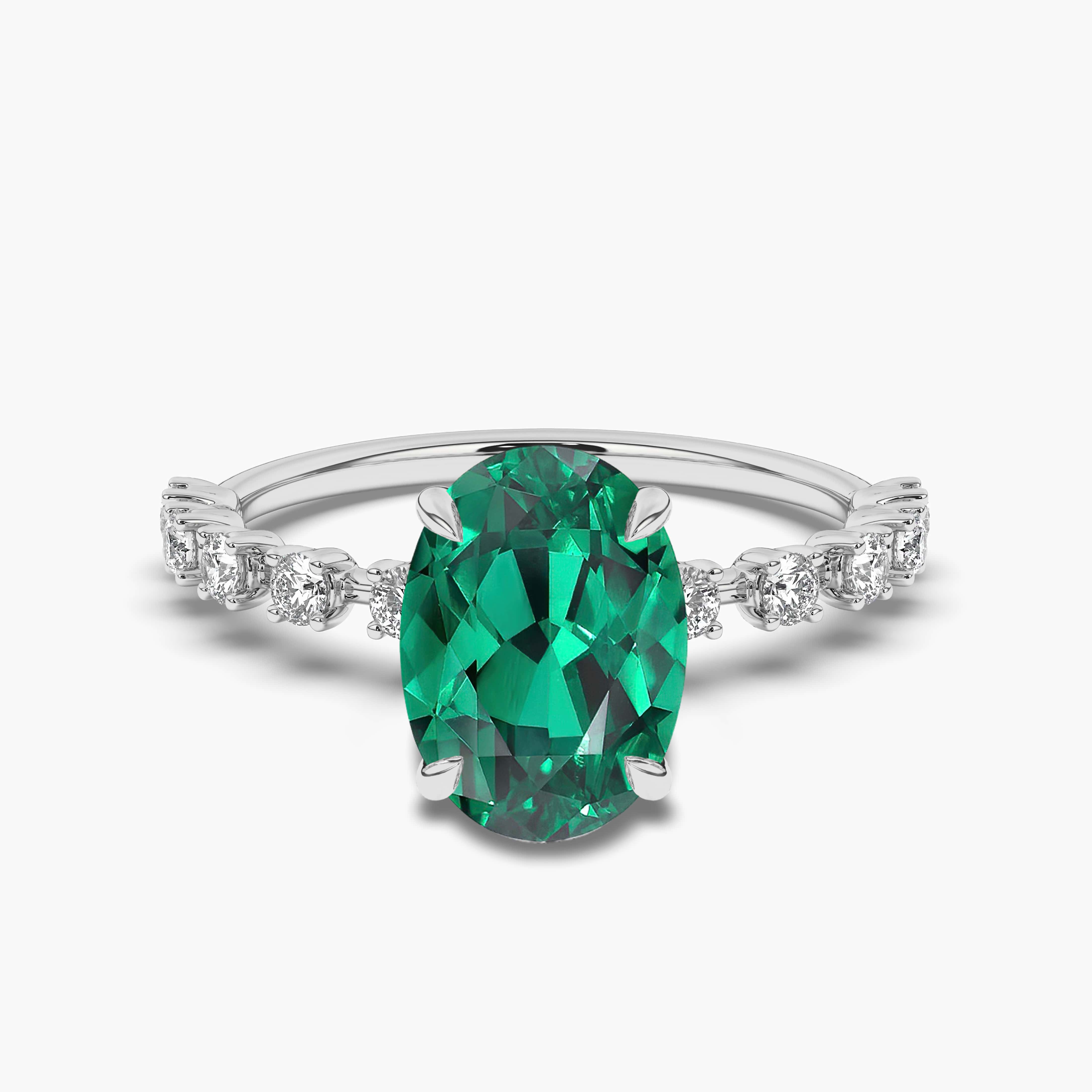 OVAL EMERALD RING 2CT WHITE GOLD
