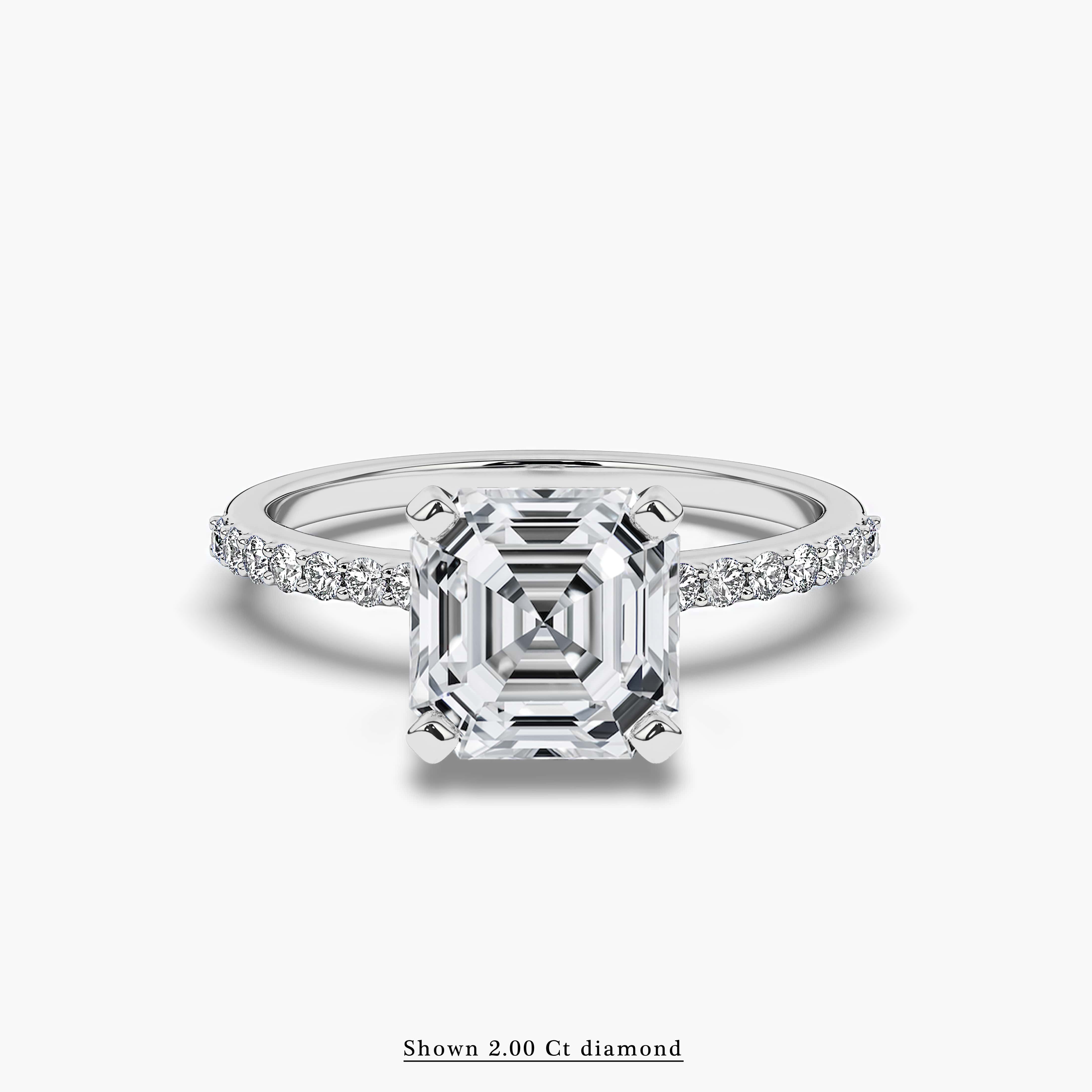 White Gold Asscher Cut Side Stone Engagement Ring