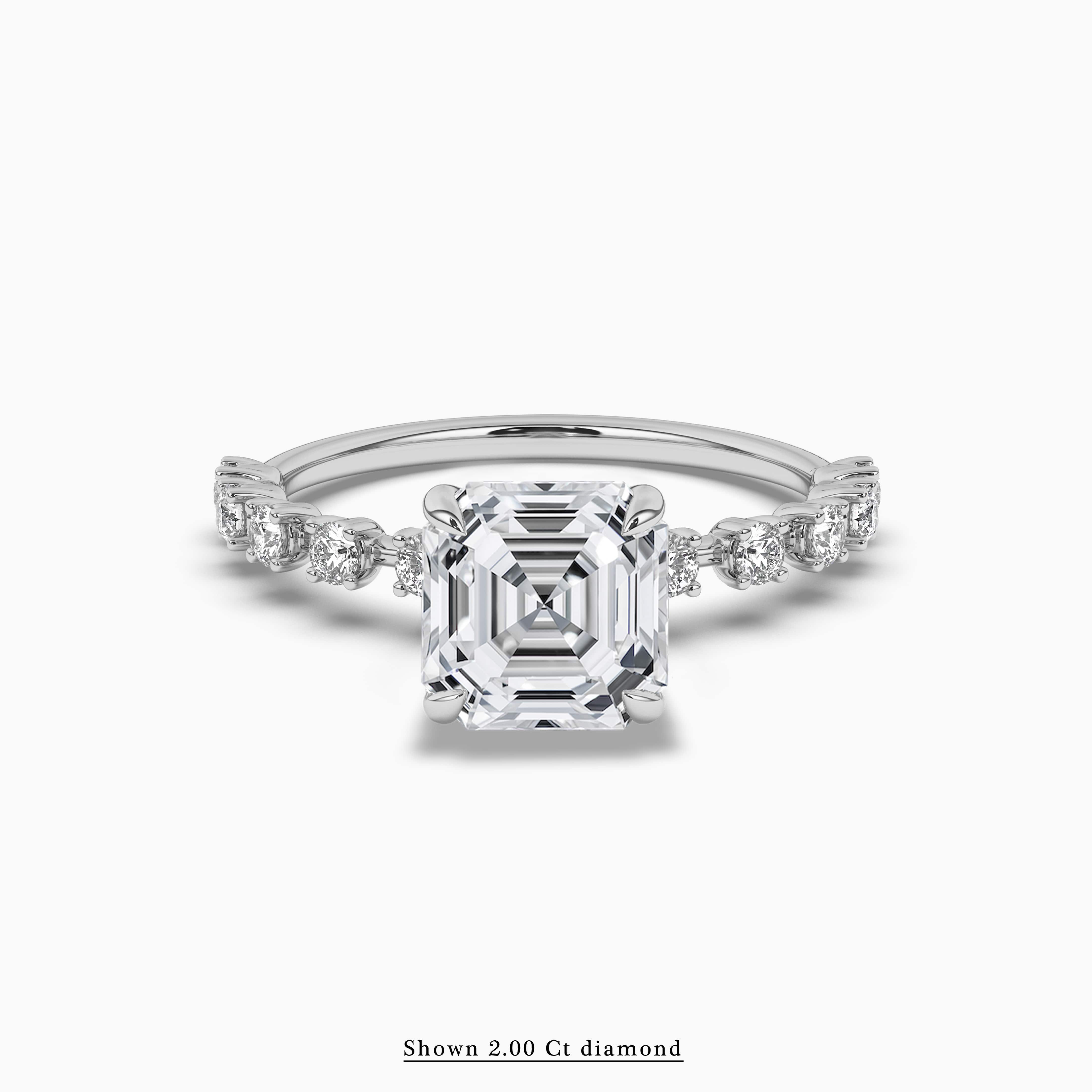 White Gold Asscher Cut Side Stone Diamond Engagement Ring