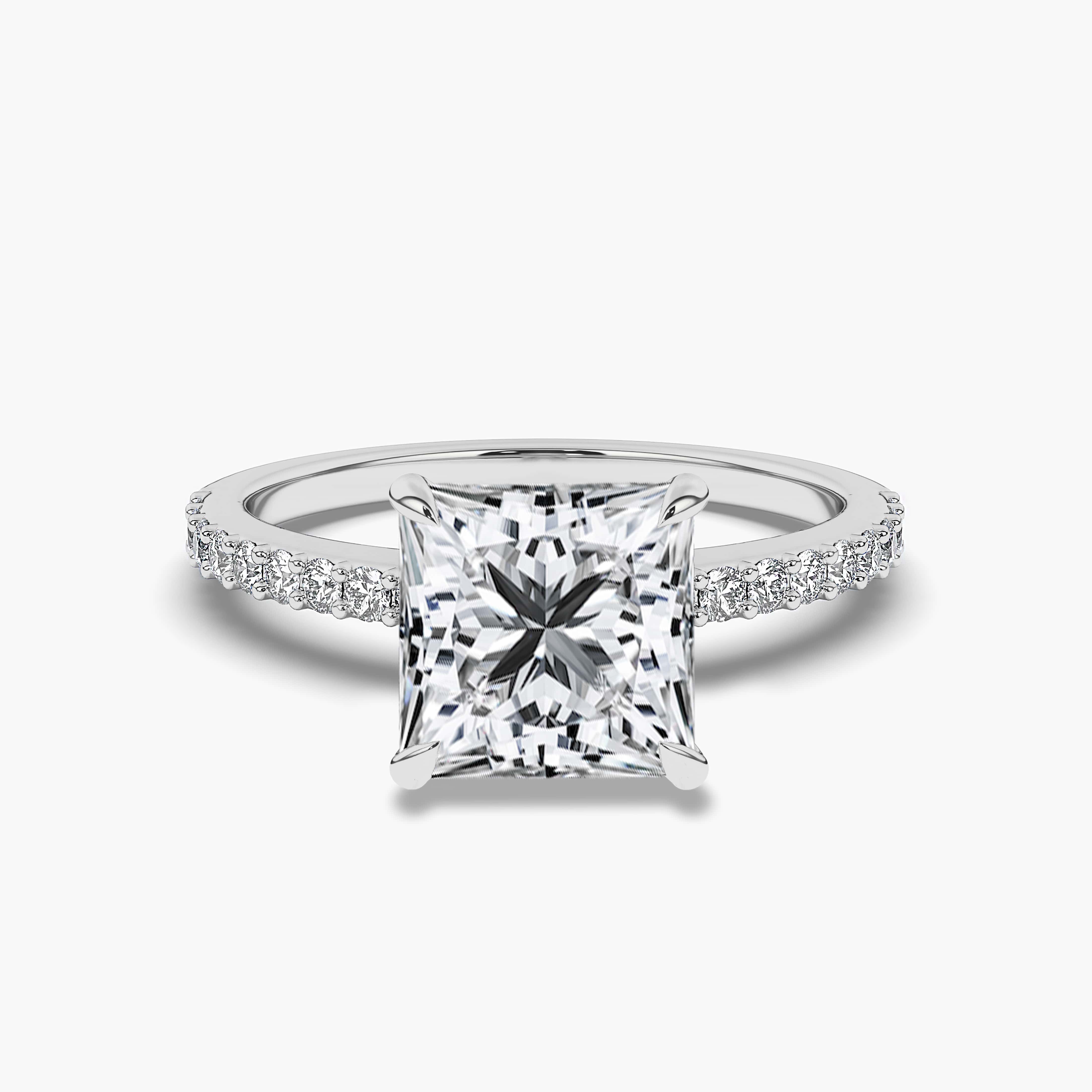 White Gold Princess Cut Side Stone Diamond Engagement Ring