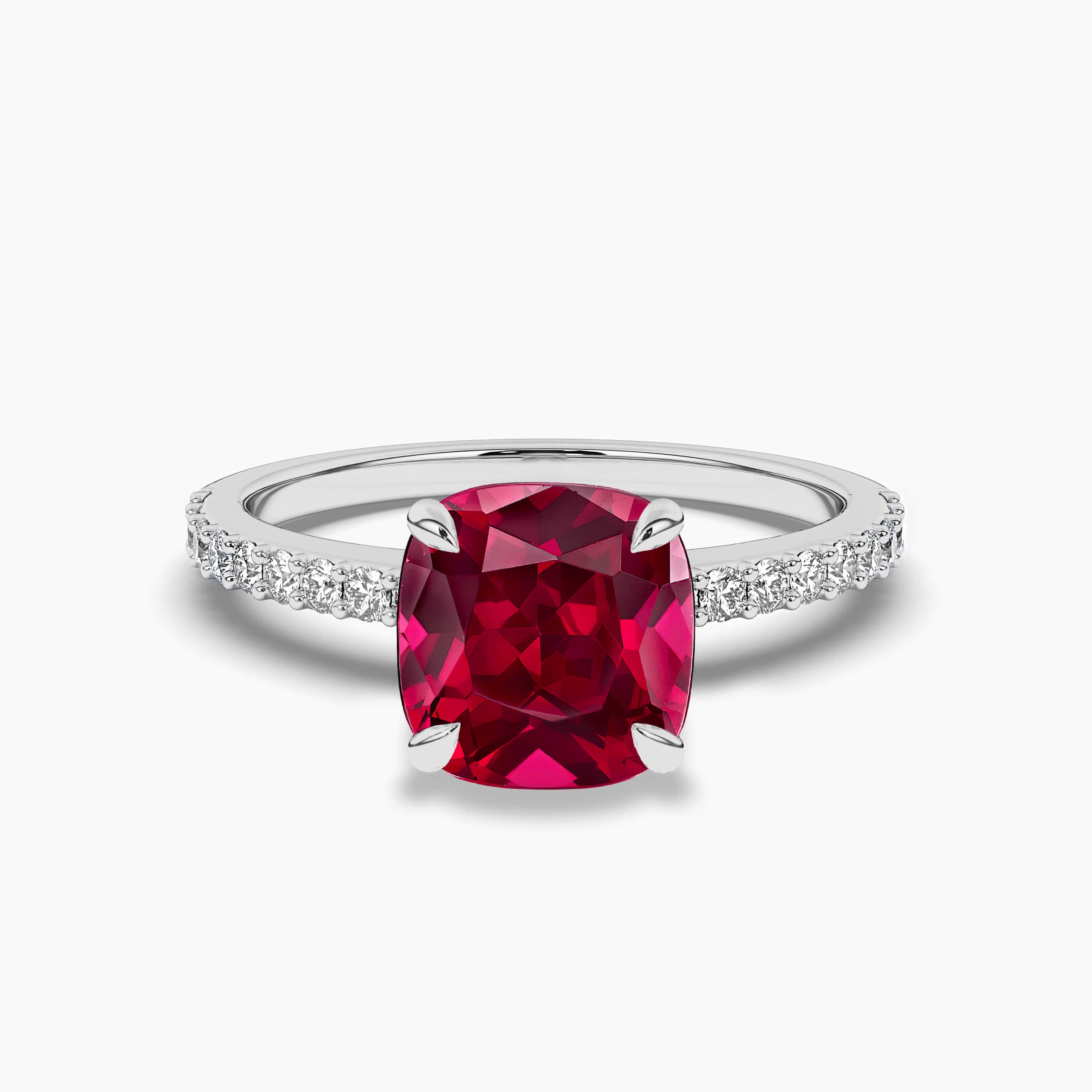Cushion Cut Red Ruby Engagement Ring In White Gold 
