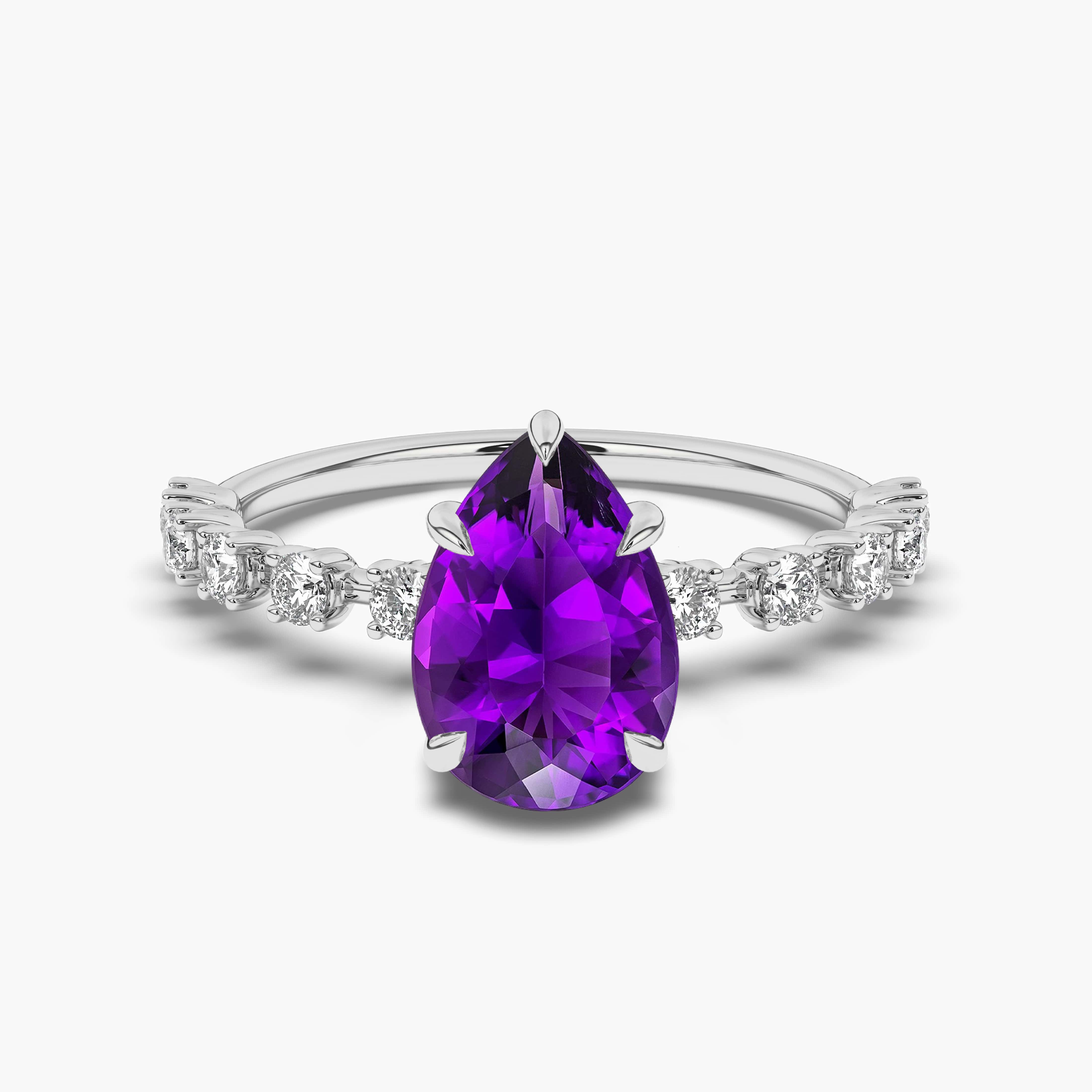 WHITE GOLD PEAR SHAPED AMETHYST ENGAGEMENT RING