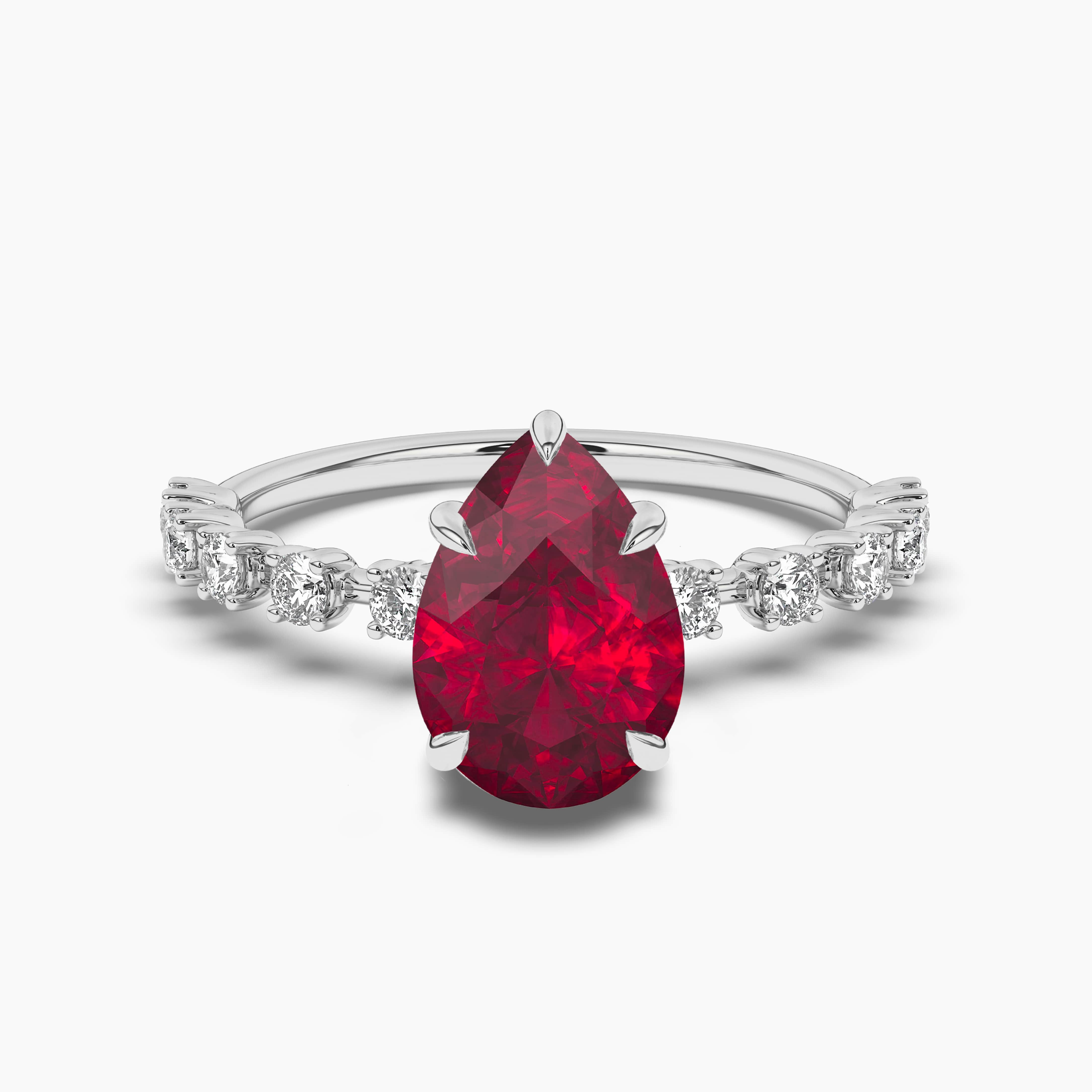 PEAR CUT RUBY ENGAGEMENT RING IN WHITE GOLD