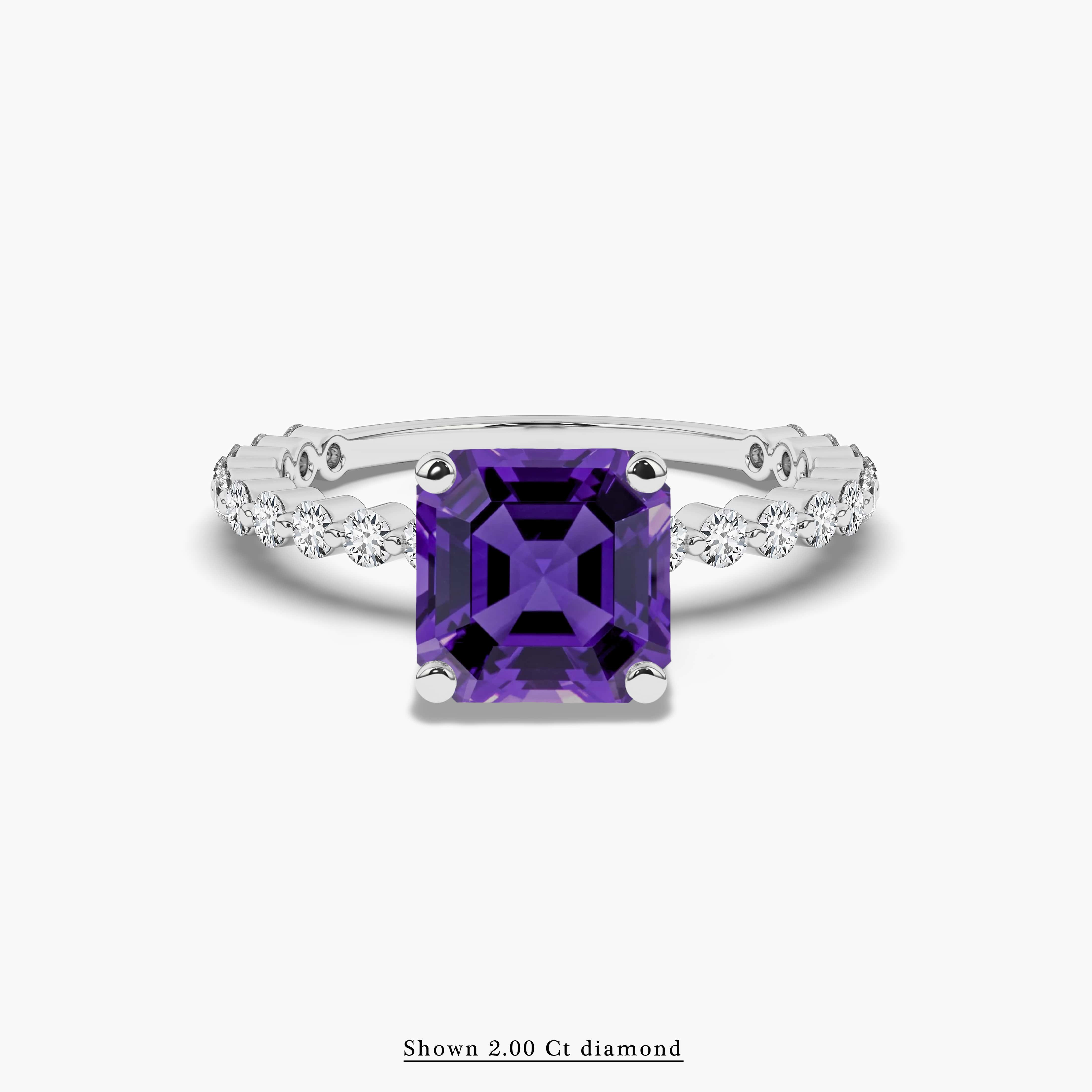 Asscher Cut Amethyst Gemstone Ring 