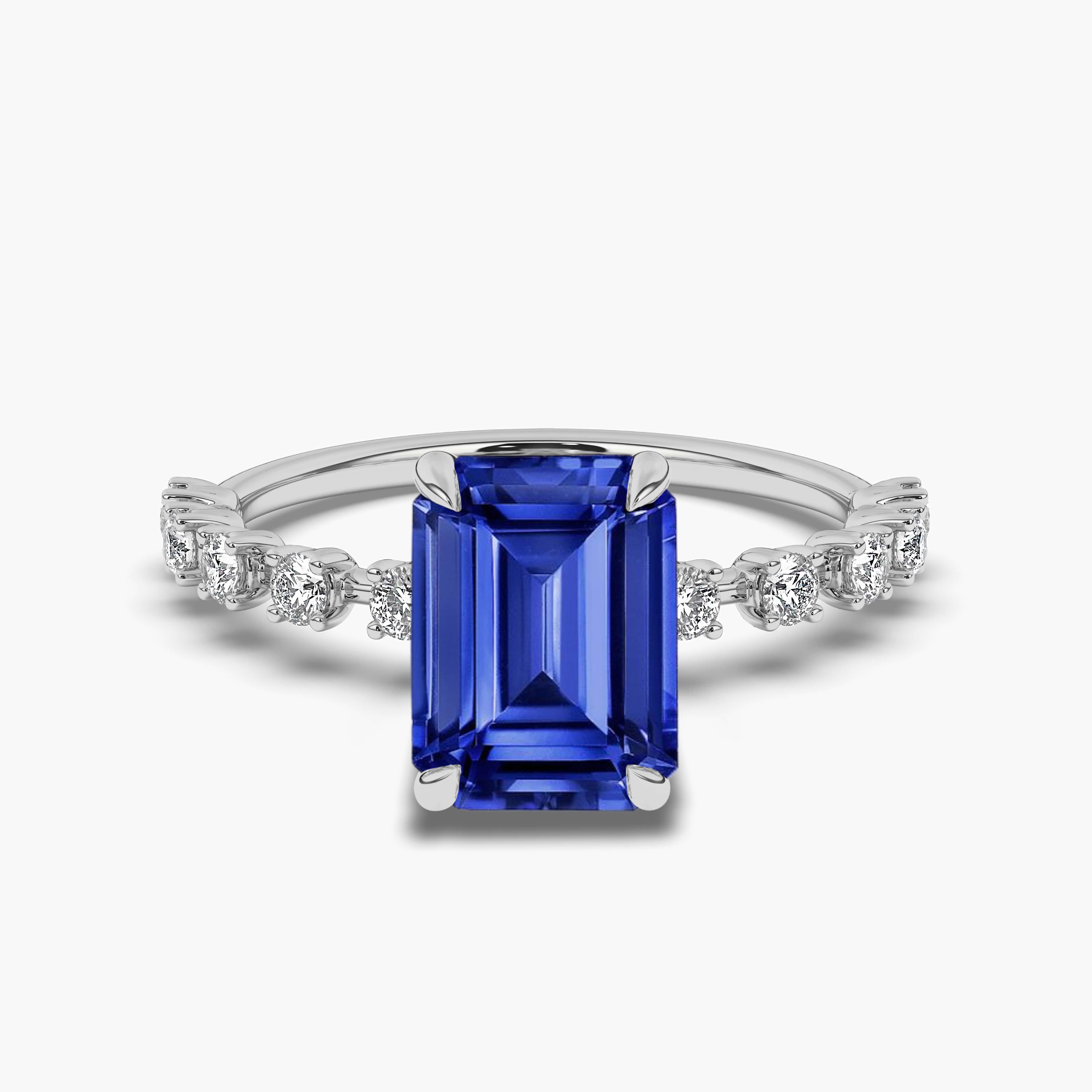 Blue Sapphire White Gold Emerald Cut Engagement Ring 