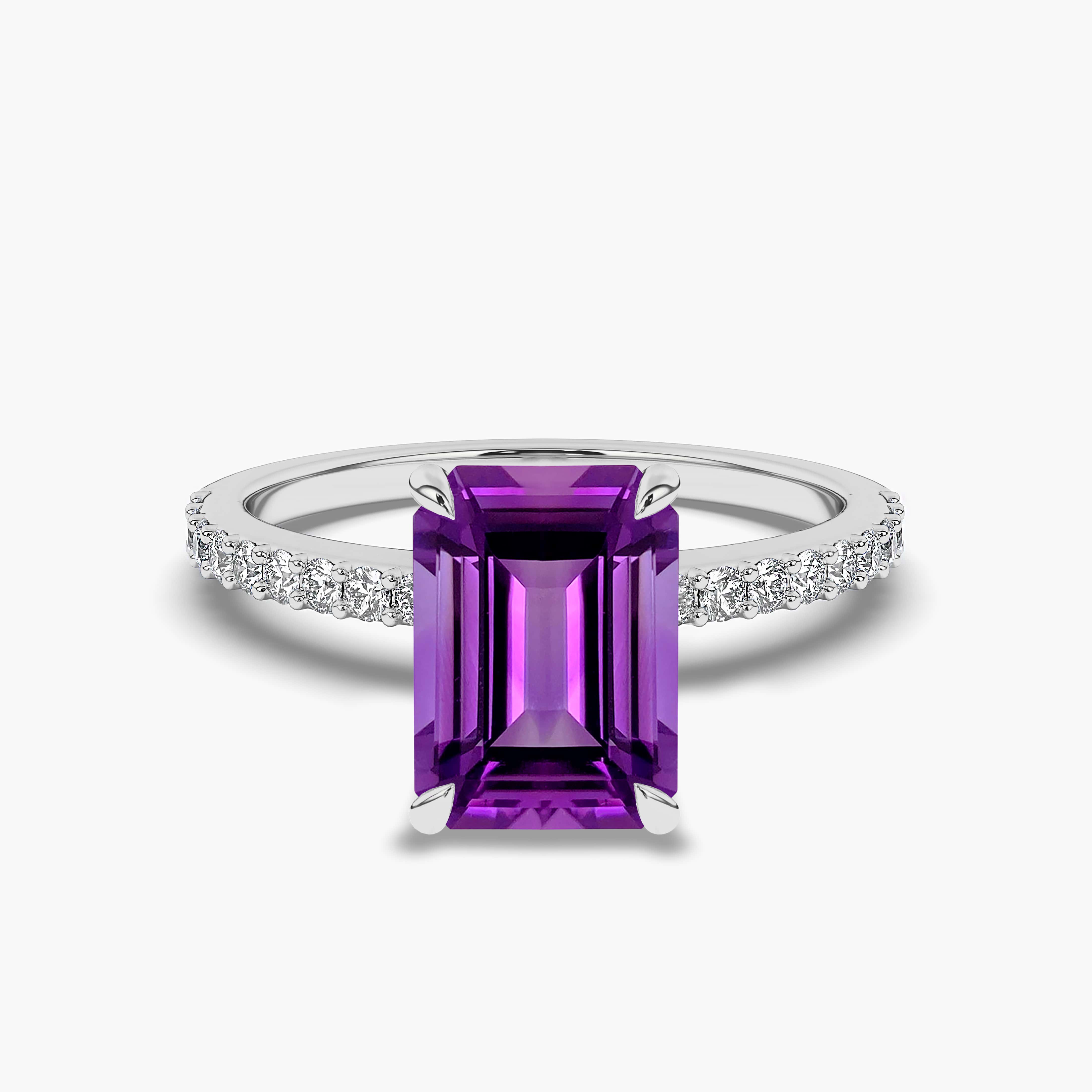 Emerald-Cut Amethyst Solitaire Engagement Ring in White Gold