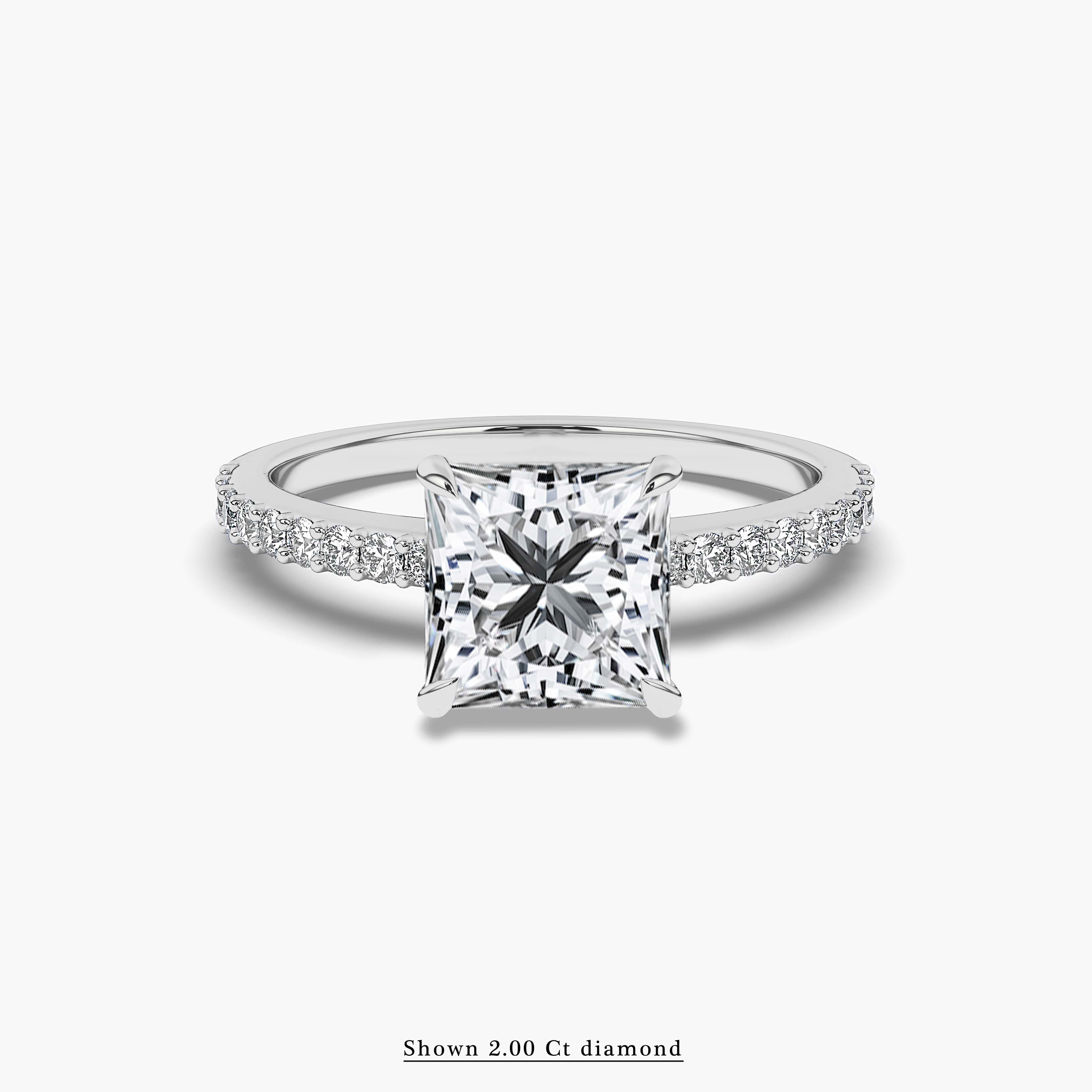 princess shape pave band engagement ring in white gold