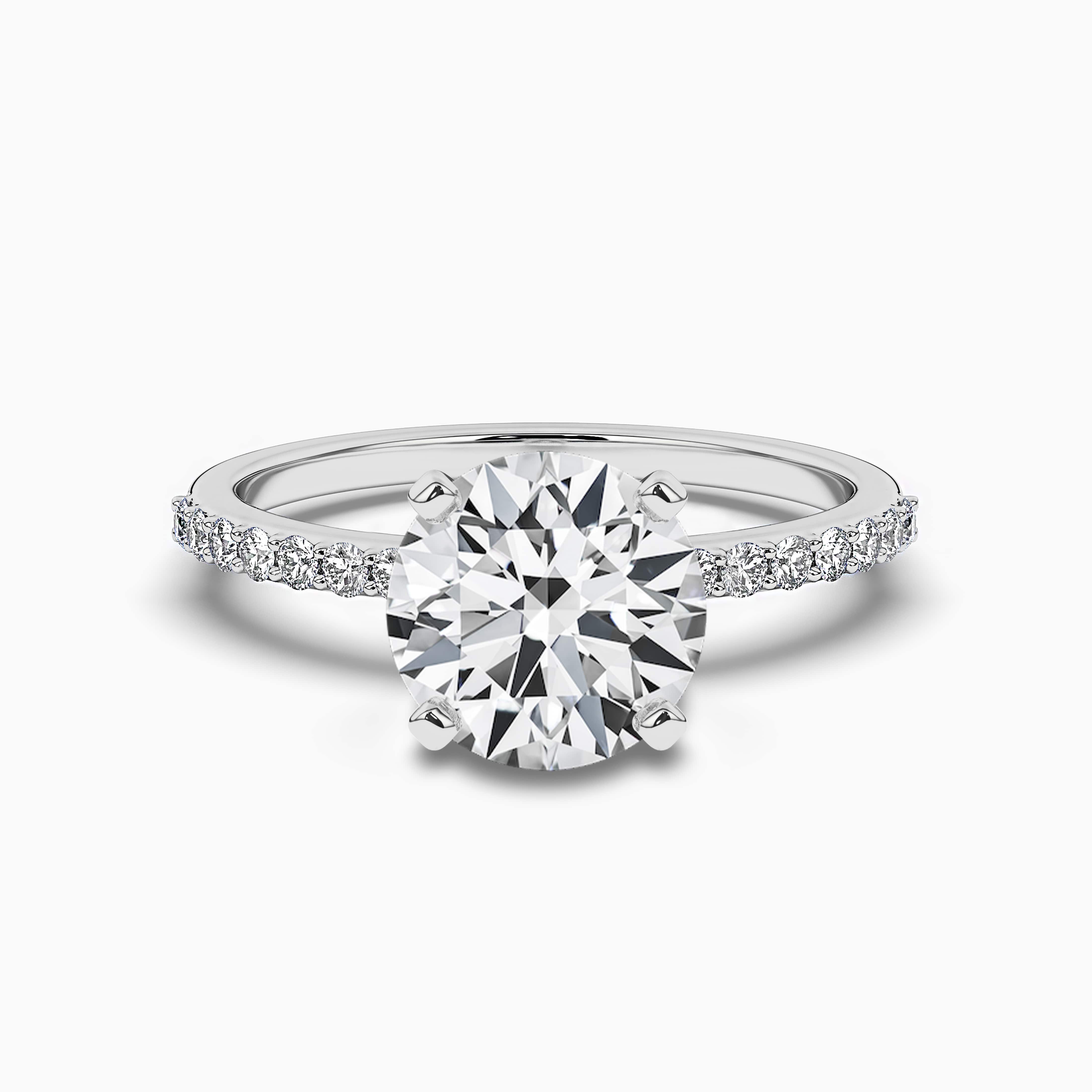 ROUND CENTER SIDE STONE DIAMOND ENGAGEMENT RING SETTING IN WHITE GOLD