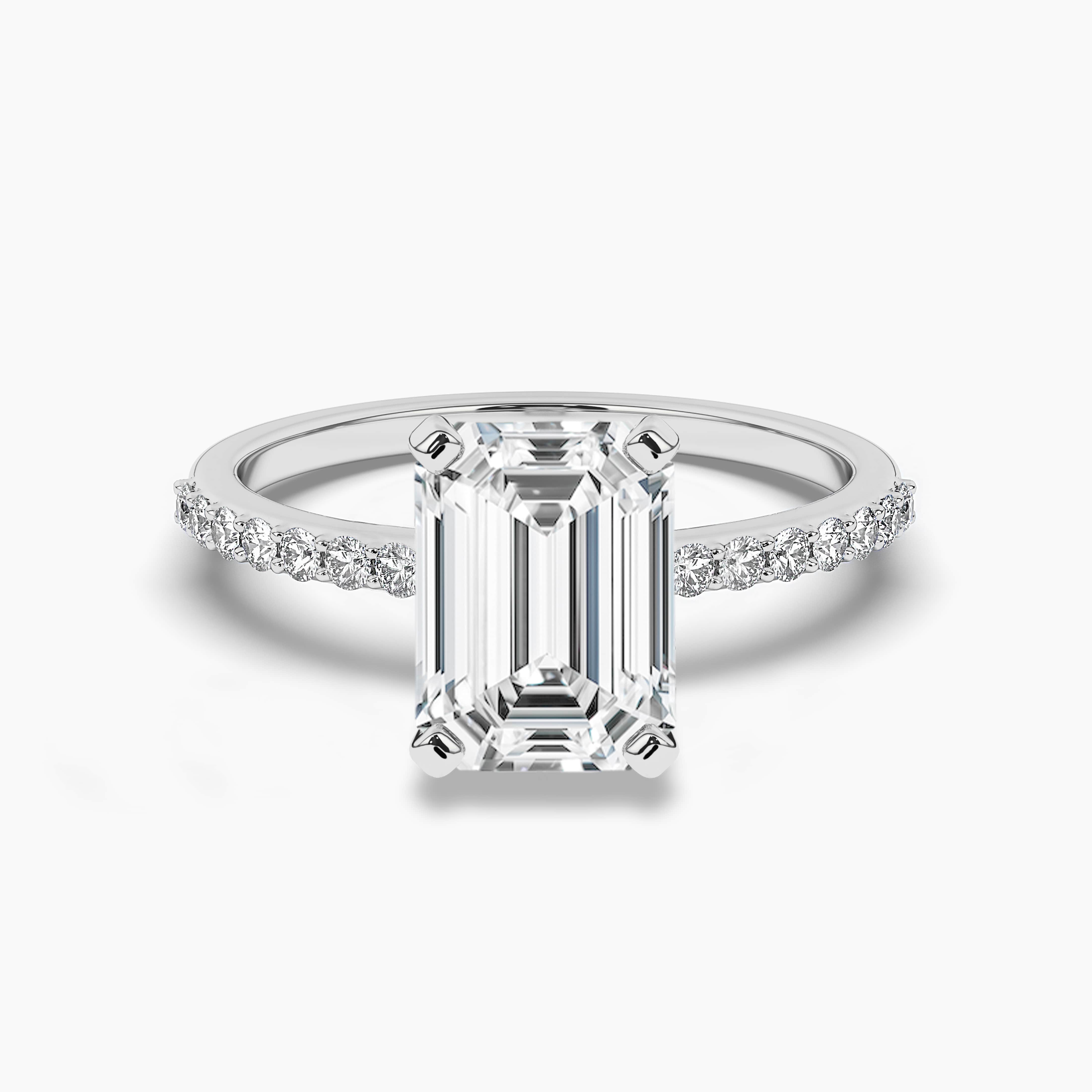 2 Ct White Gold Emerald Cut Side Stone Diamond Engagement Ring