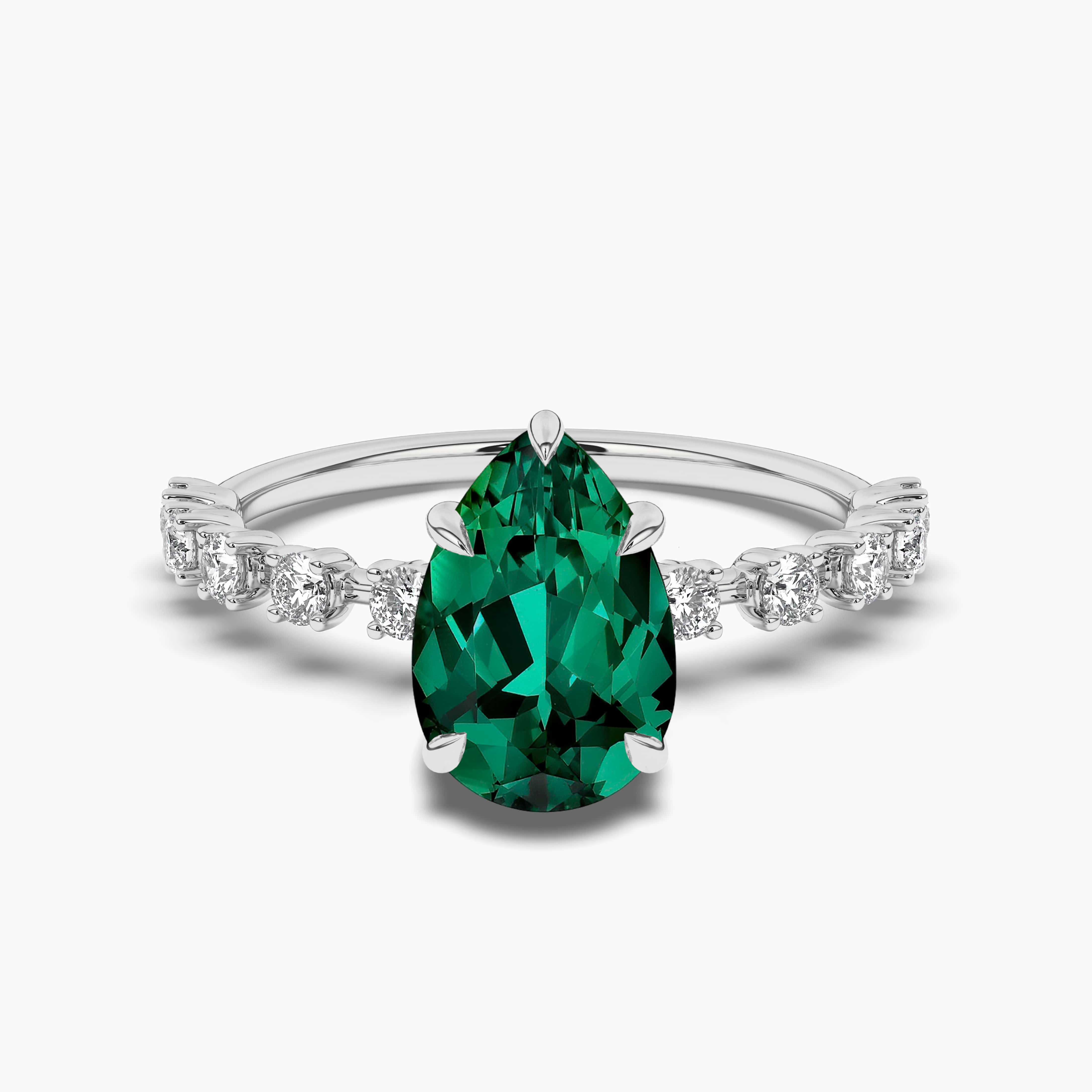 Emerald Pear White Gold Moissanite Engagement Ring