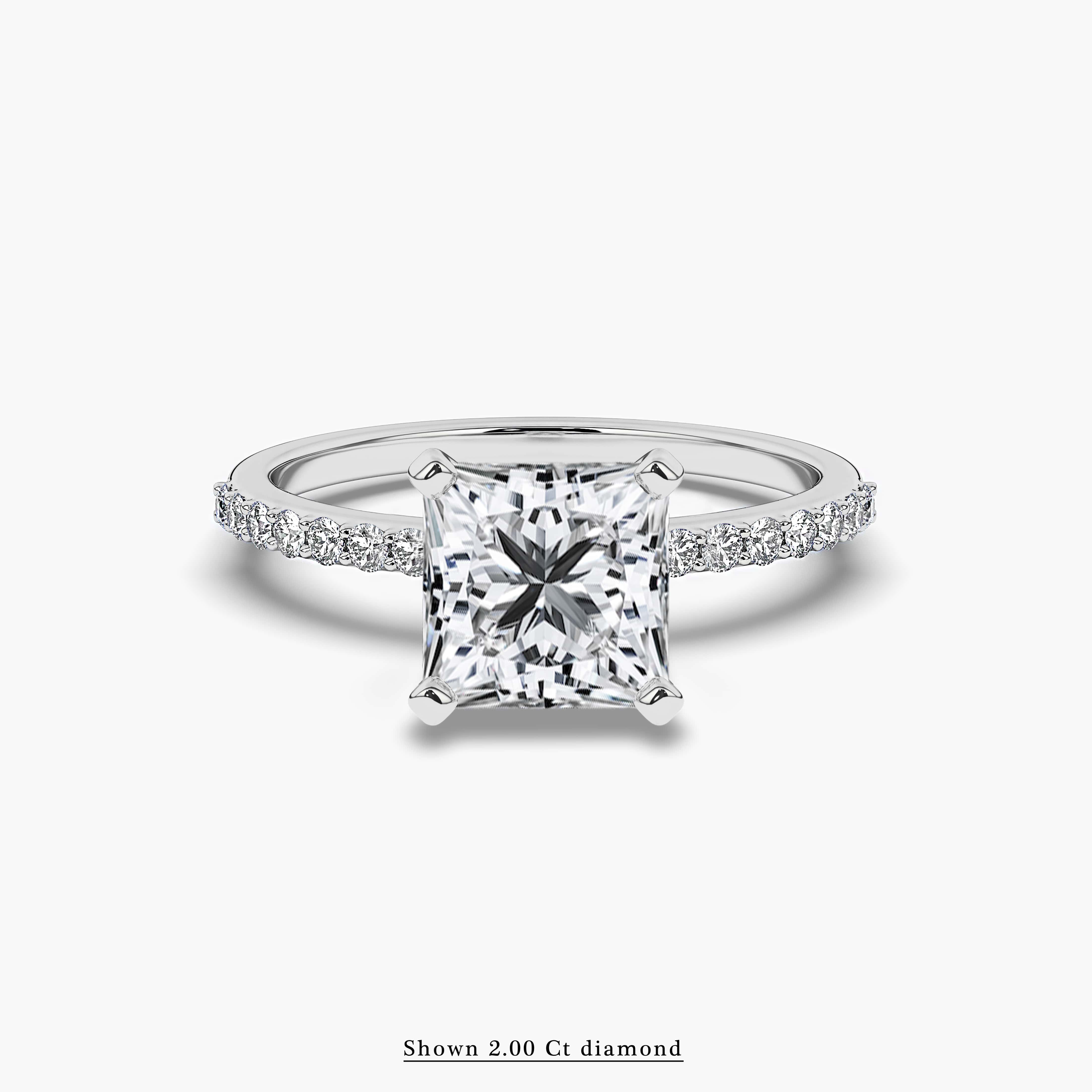 White Gold Princess Cut French Pave Engagement Ring