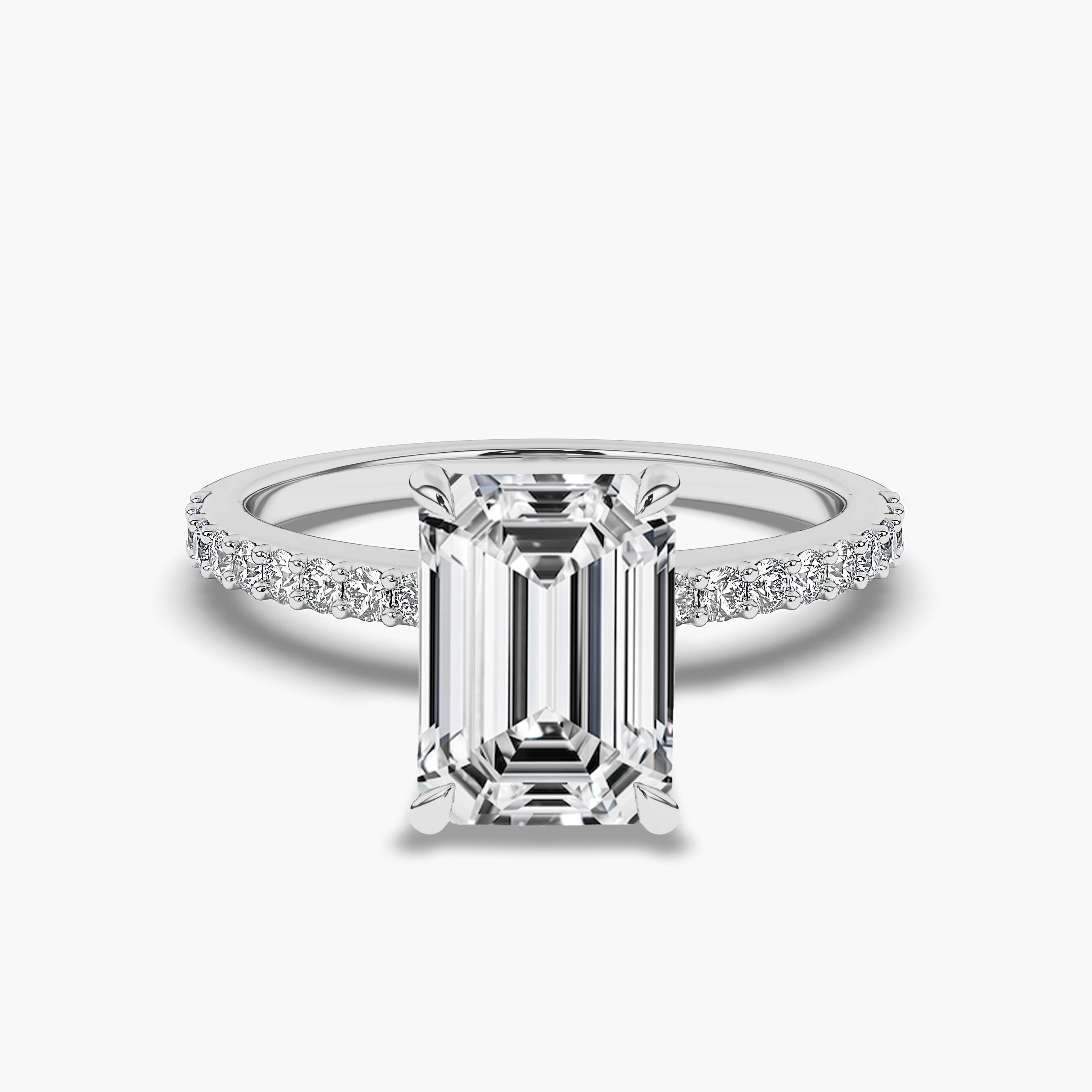Emerald shape moissanite diamond pave band ring 