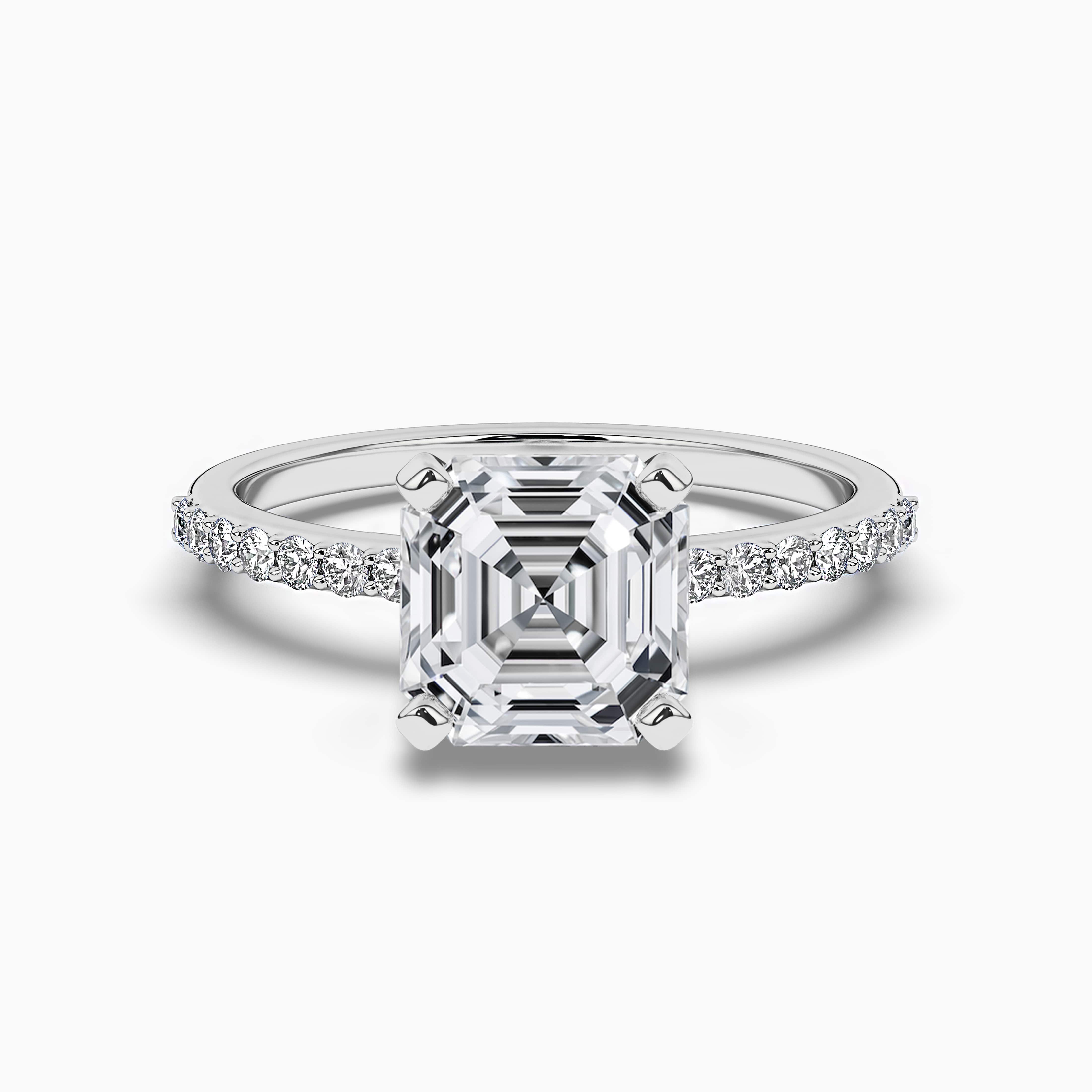 Asscher Side Stone Engagement Ring With Pear Side Stones and Asscher Cut