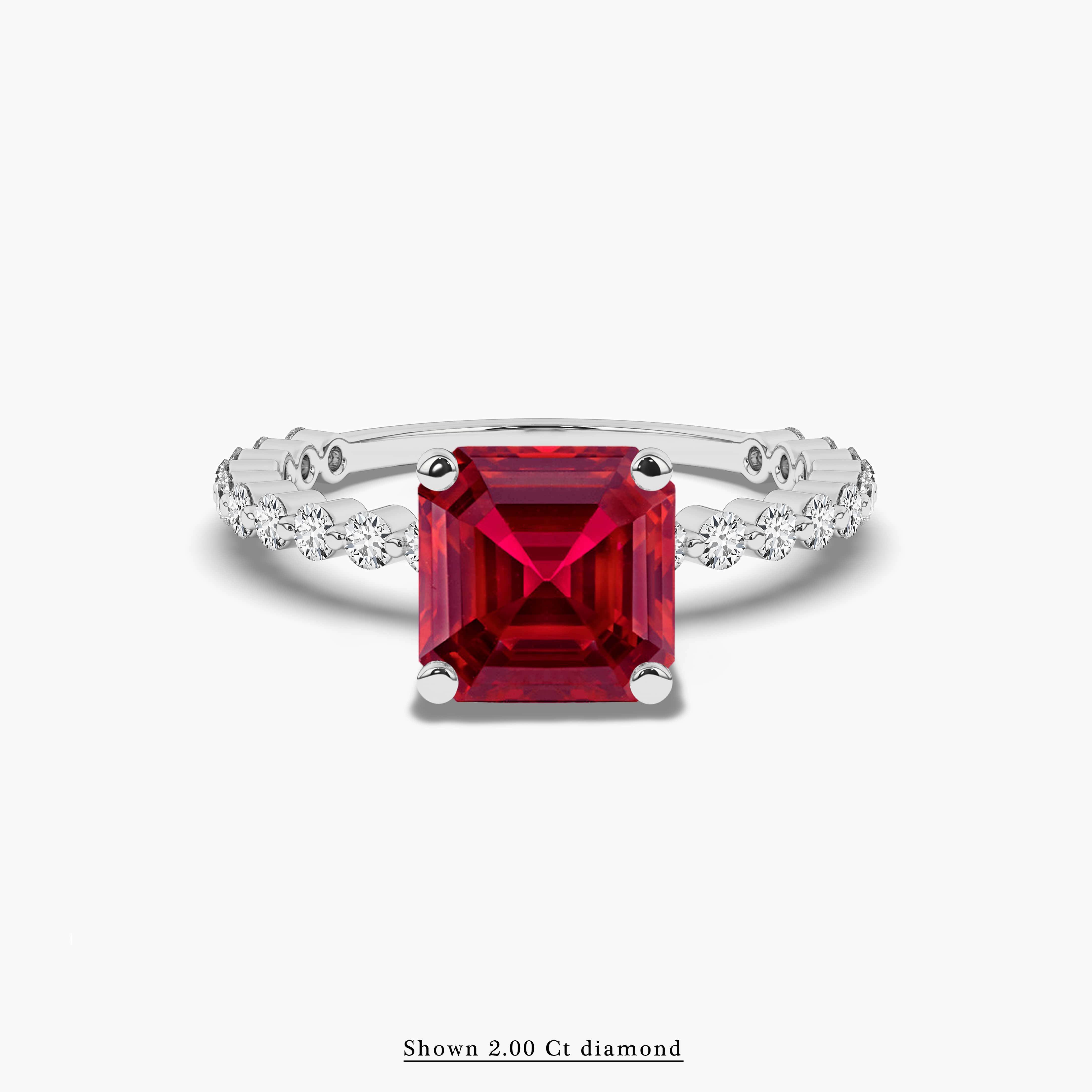 Asscher Cut Ruby & Round Diamond White Gold