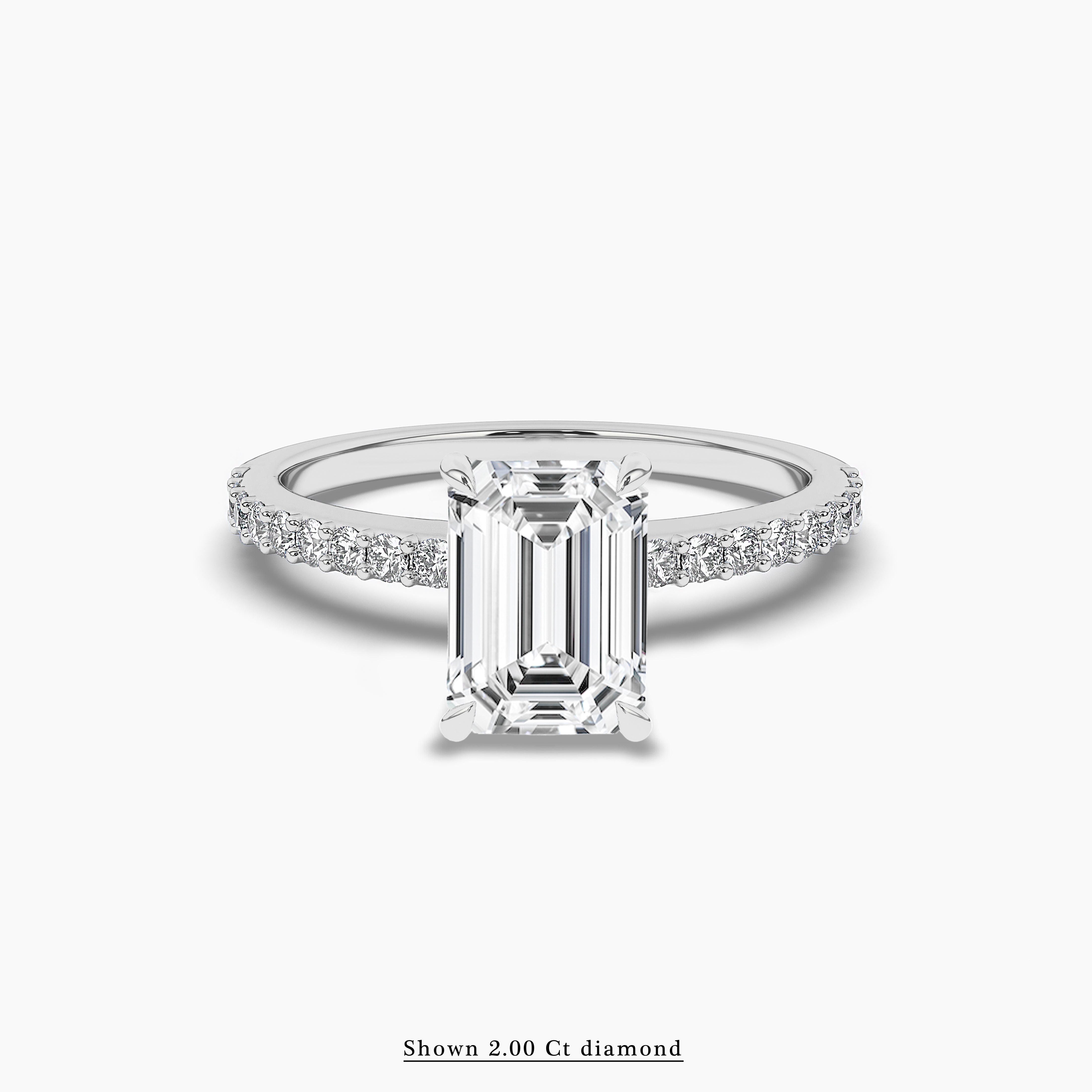 Emerald shape moissanite diamond pave band ring