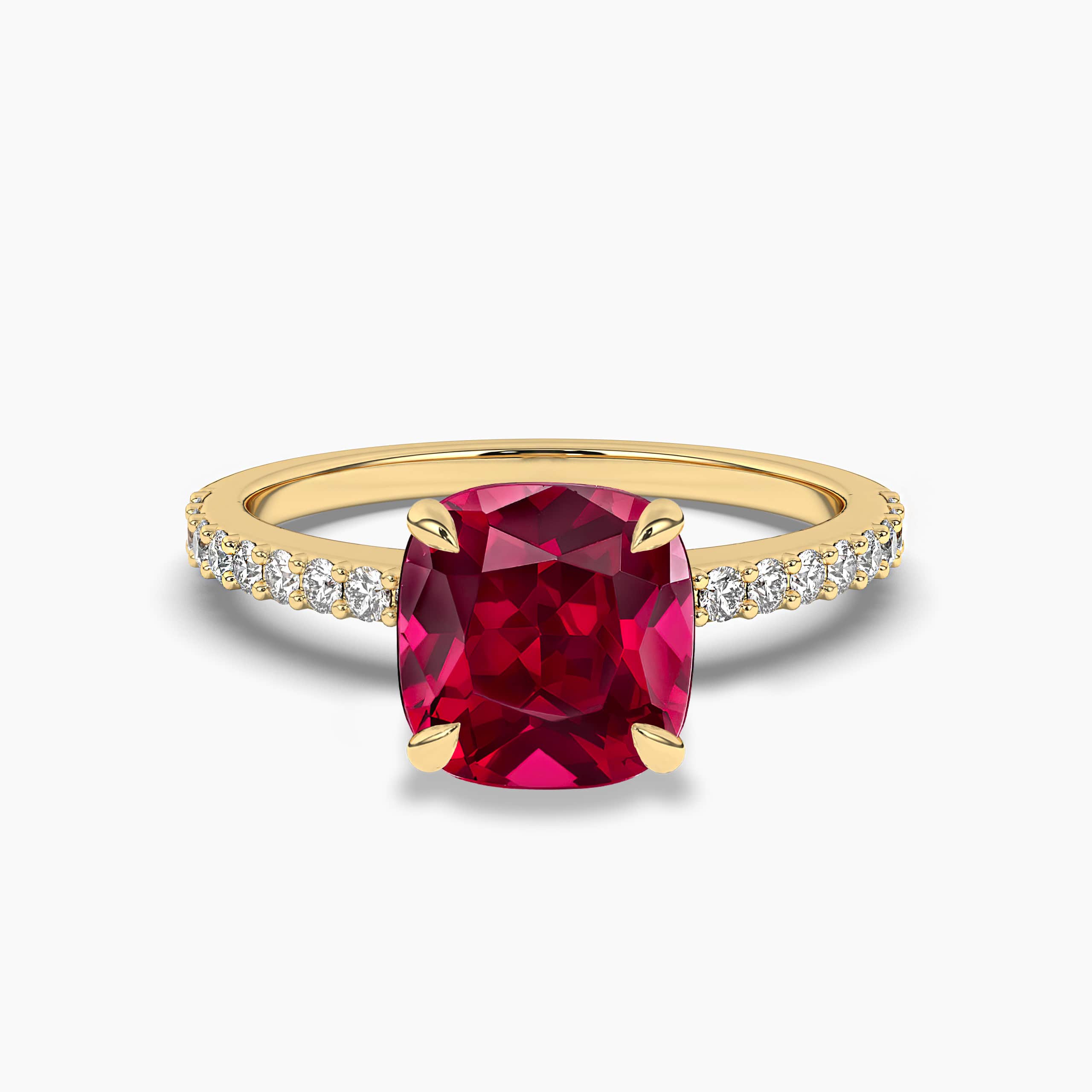 Cushion Cut Lab Created Ruby Engagement Ring Yellow Gold Ring