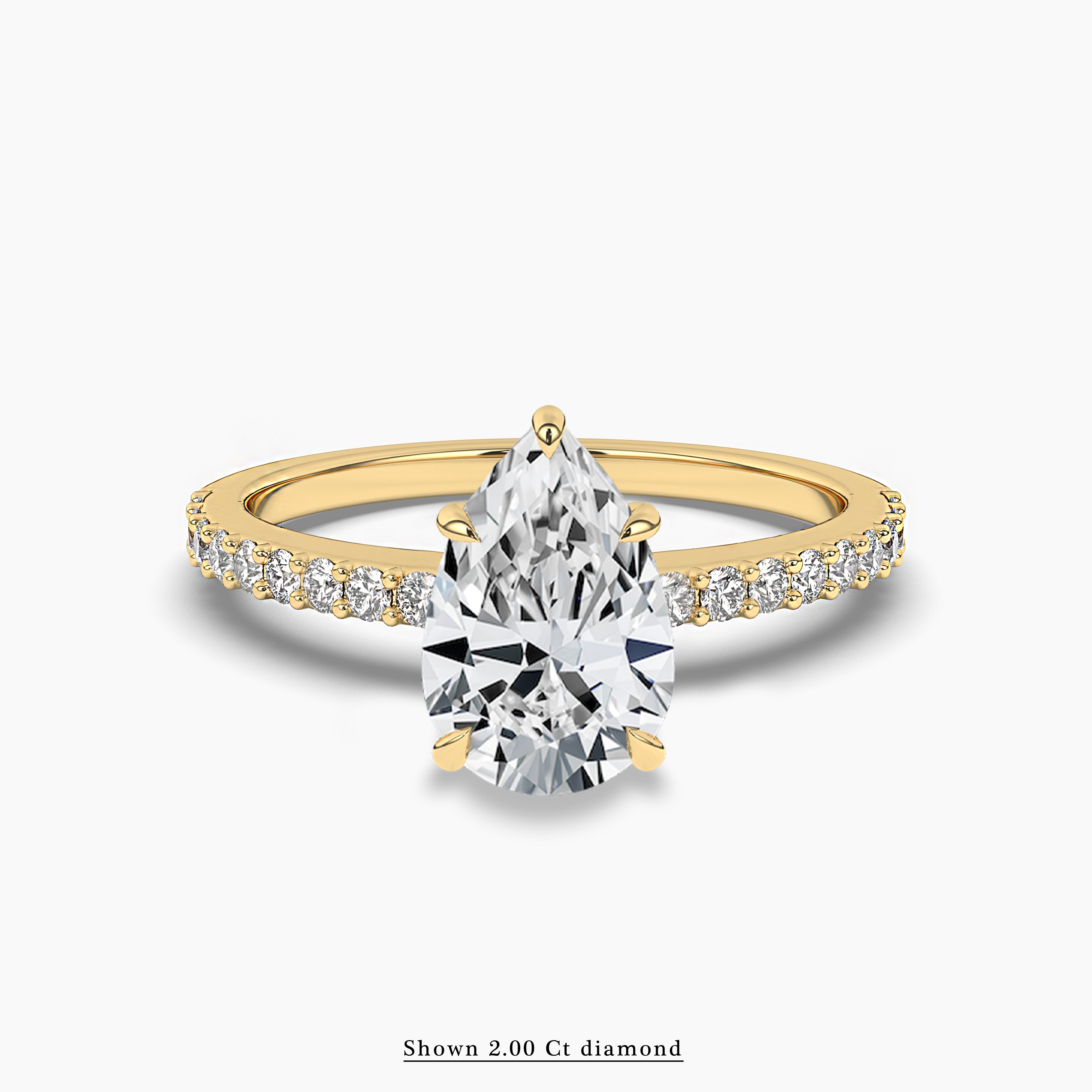 Yellow Gold Side Stone Prong Set Pear Cut Diamond Engagement Ring