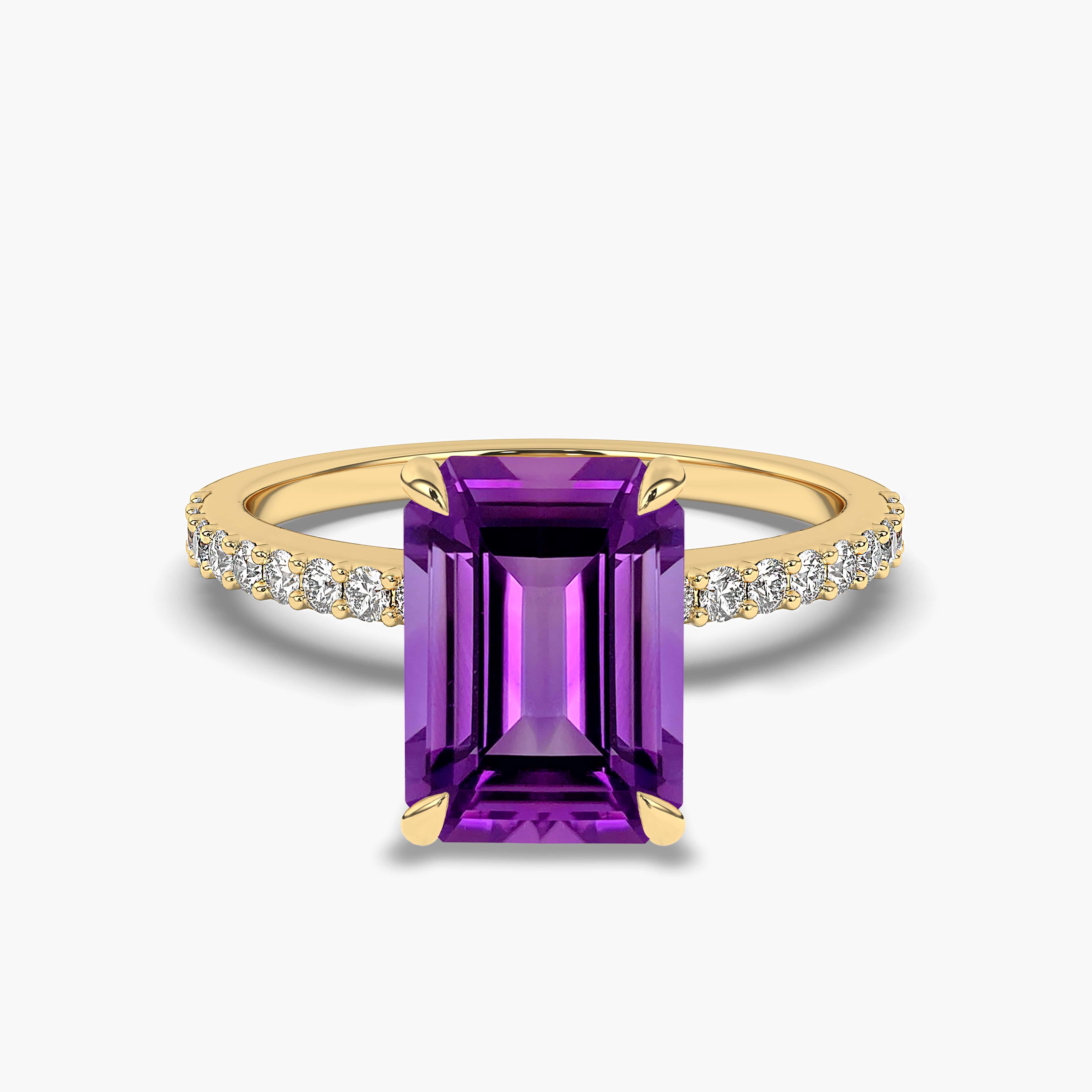 Emerald Cut Amethyst Diamond Ring in Yellow Gold