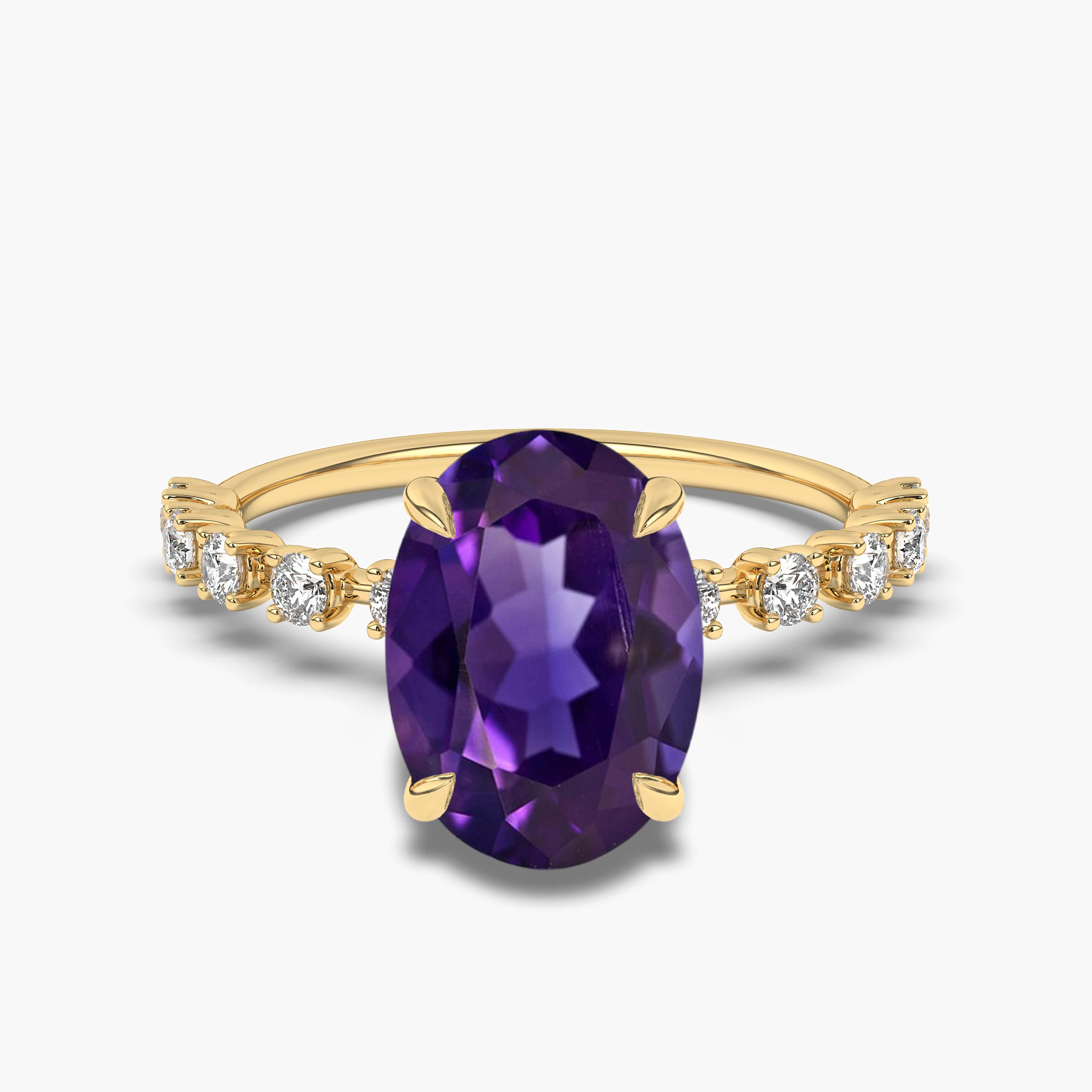OVAL AMETHYST RING ACCENTS YELLOW GOLD