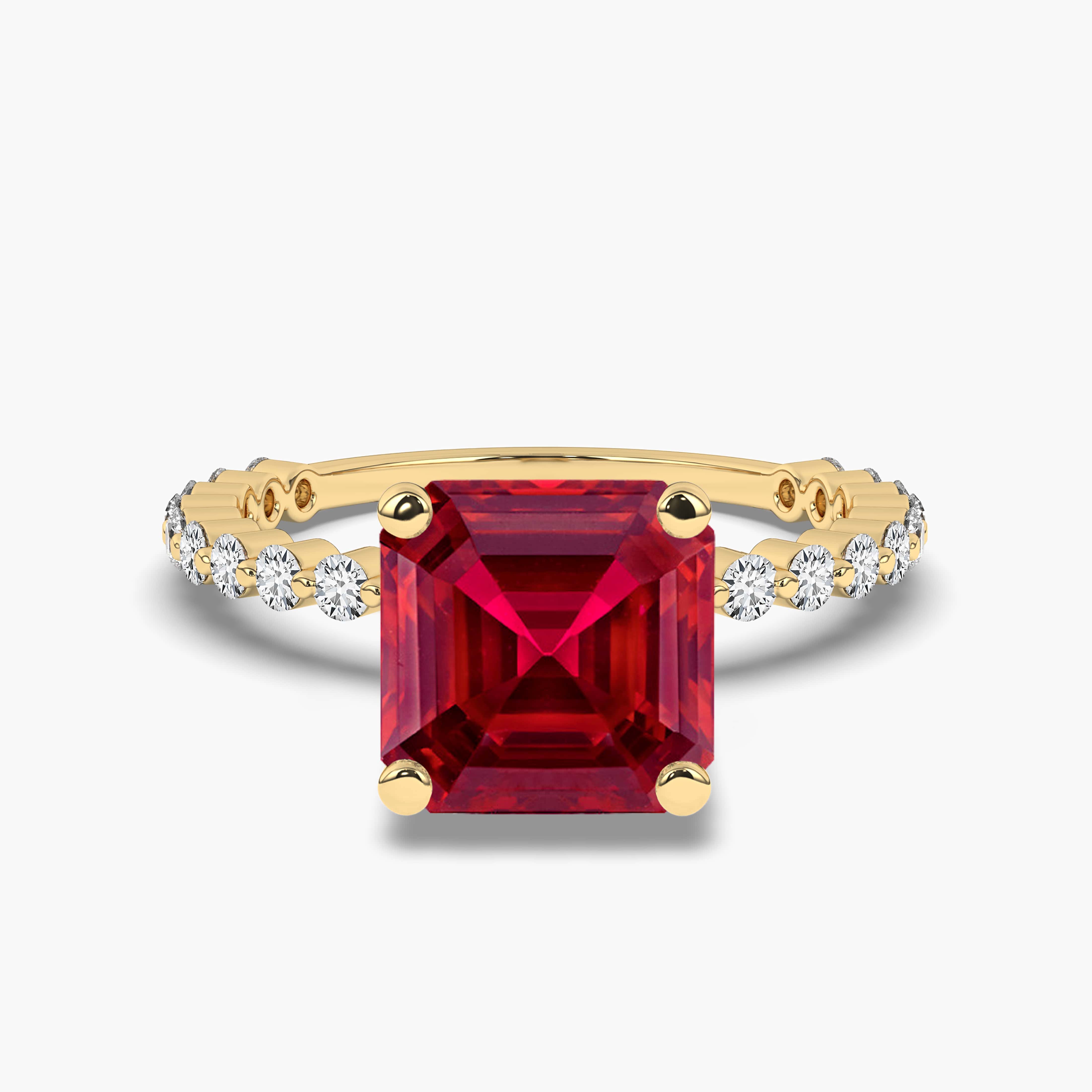 Yellow Gold Asscher Cut Ruby Diamond Ring For Woman