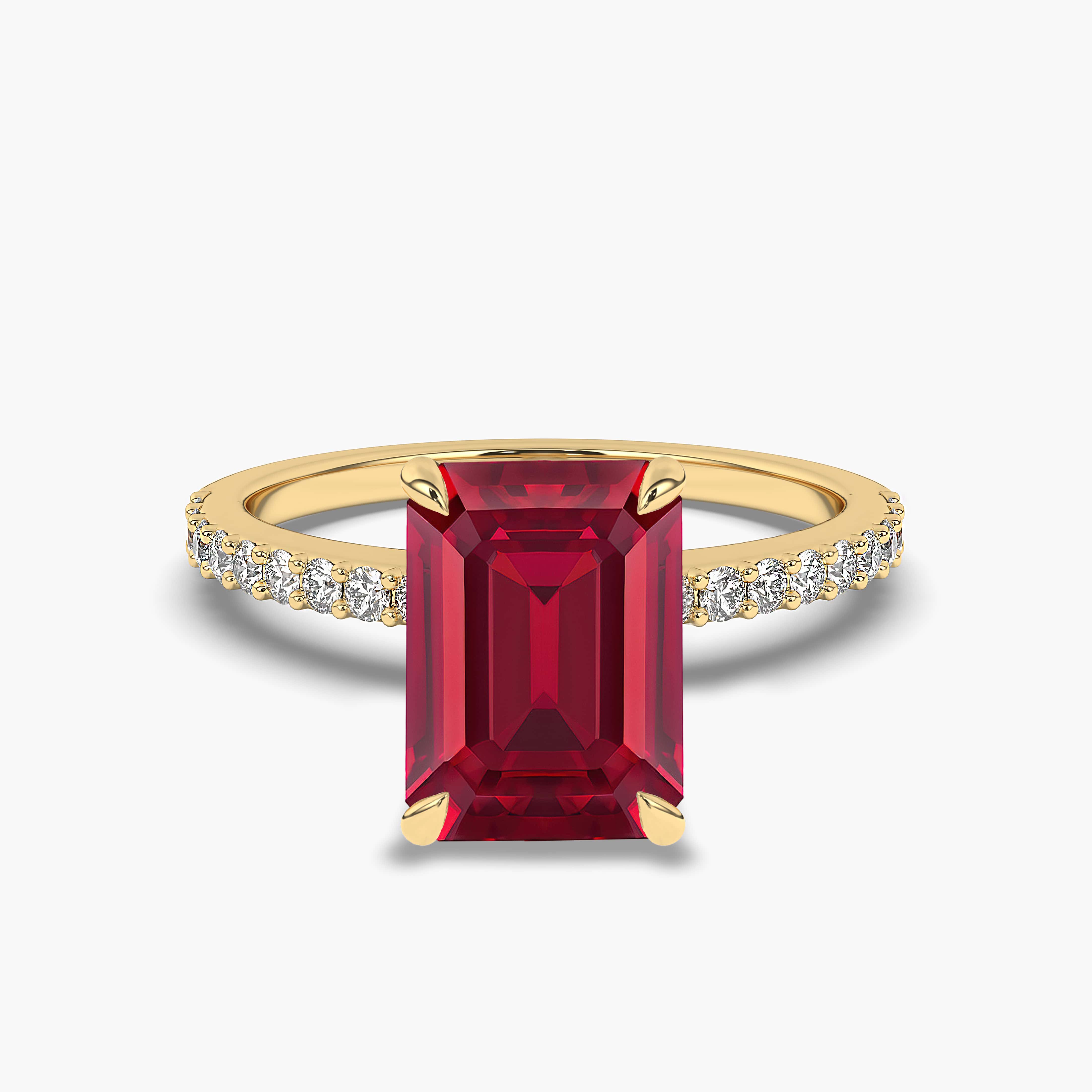 Emerald Cut Ruby and Diamond Ring in Yellow Gold