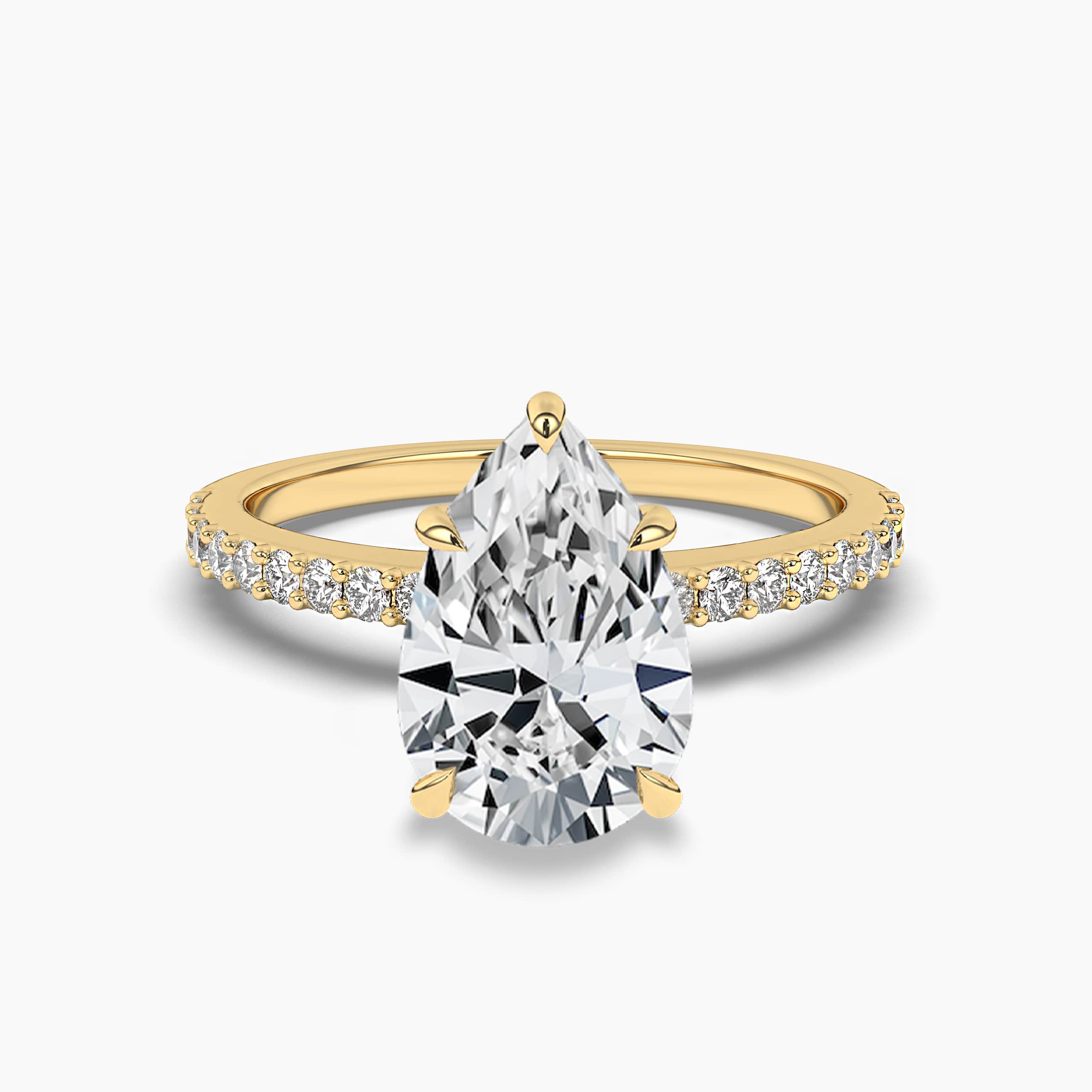 Classic Pear Shaped Solitaire Engagement Ring with Pave Diamond Band