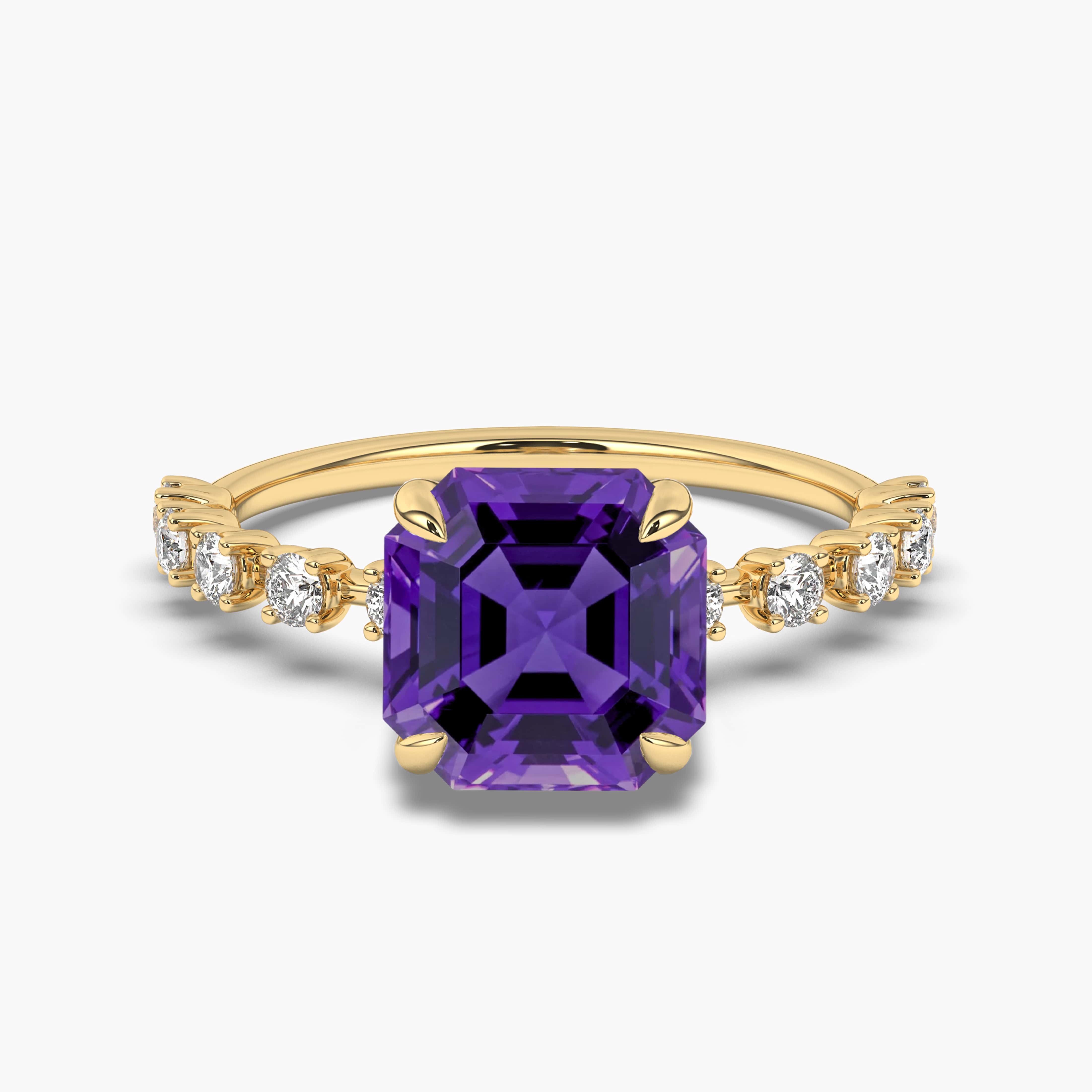 Asscher Amethyst Yellow Gold Ring