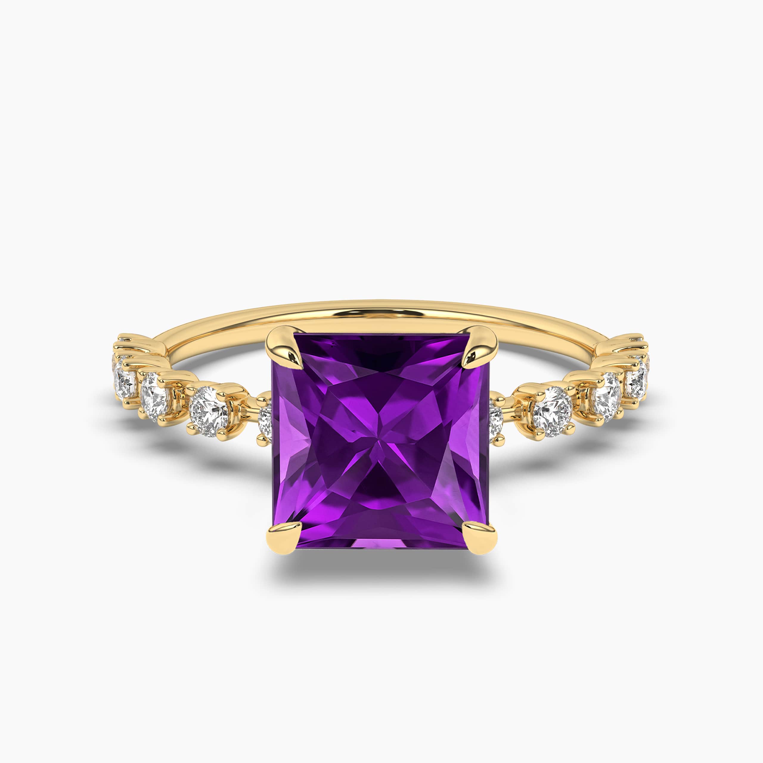 Yellow Gold Princess Amethyst Split Shank Engagement Ring