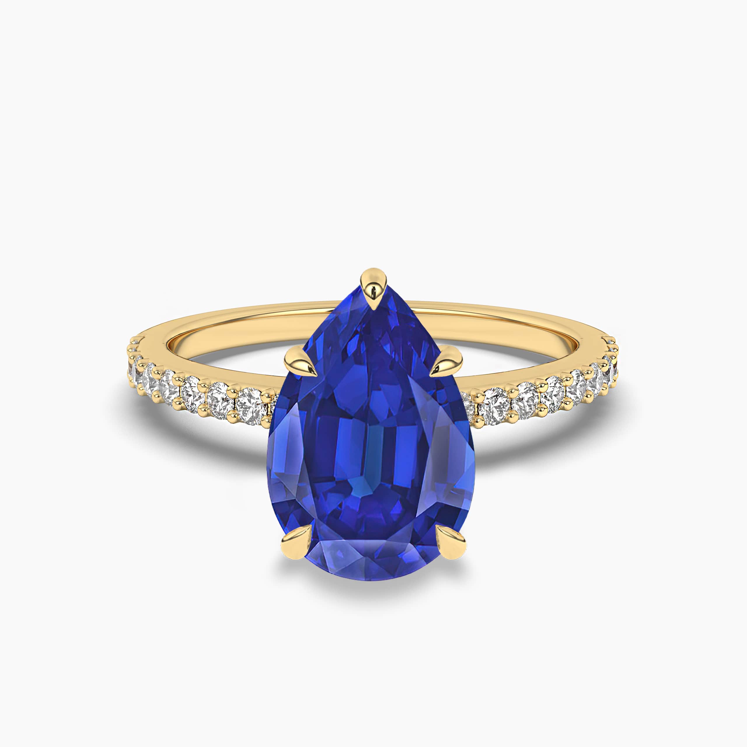 PEAR CUT BLUE SAPPHIRE DIAMOND ENGAGEMENT RING 14K YELLOW GOLD