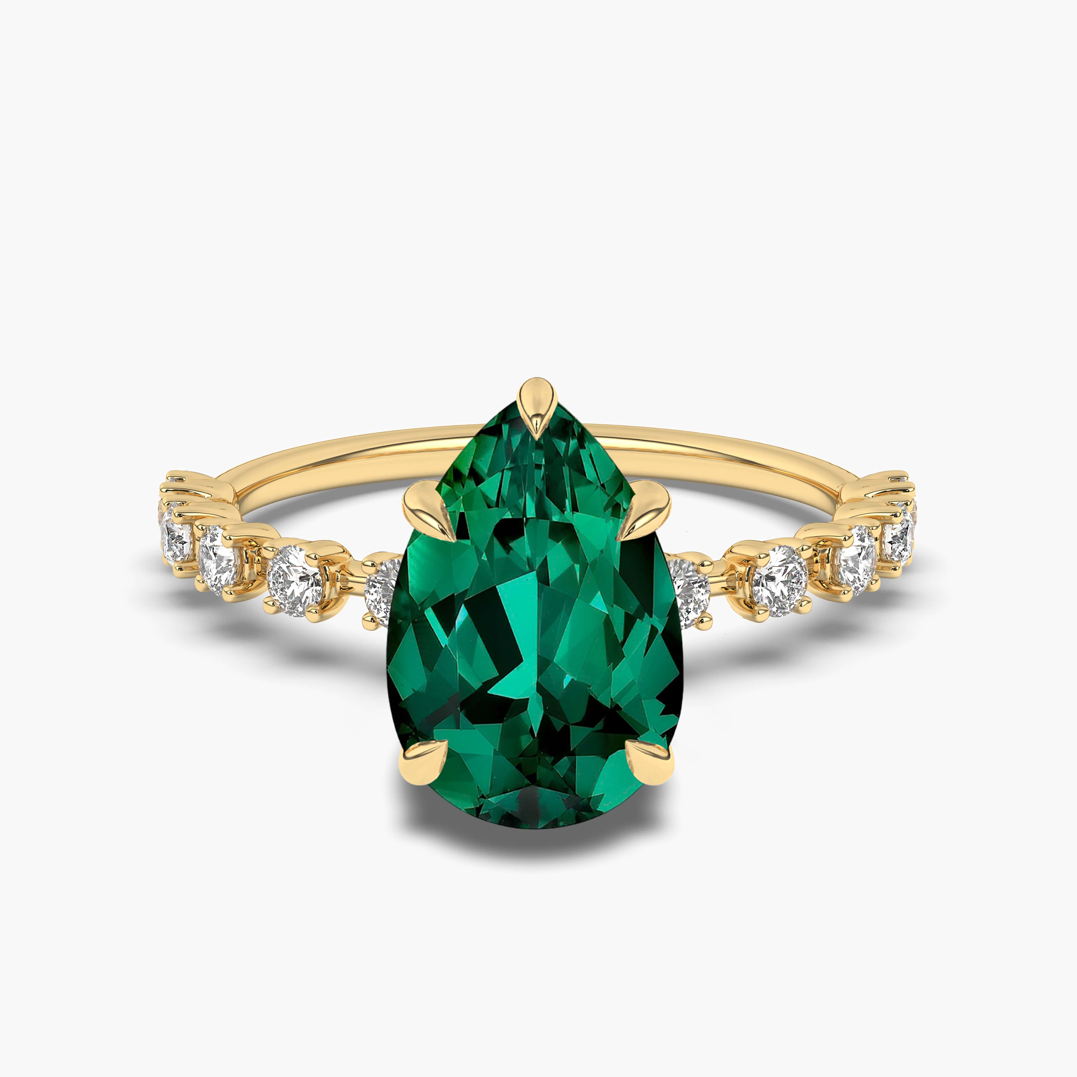 Pear Shaped Emerald Engagement Ring Set Yellow Gold 