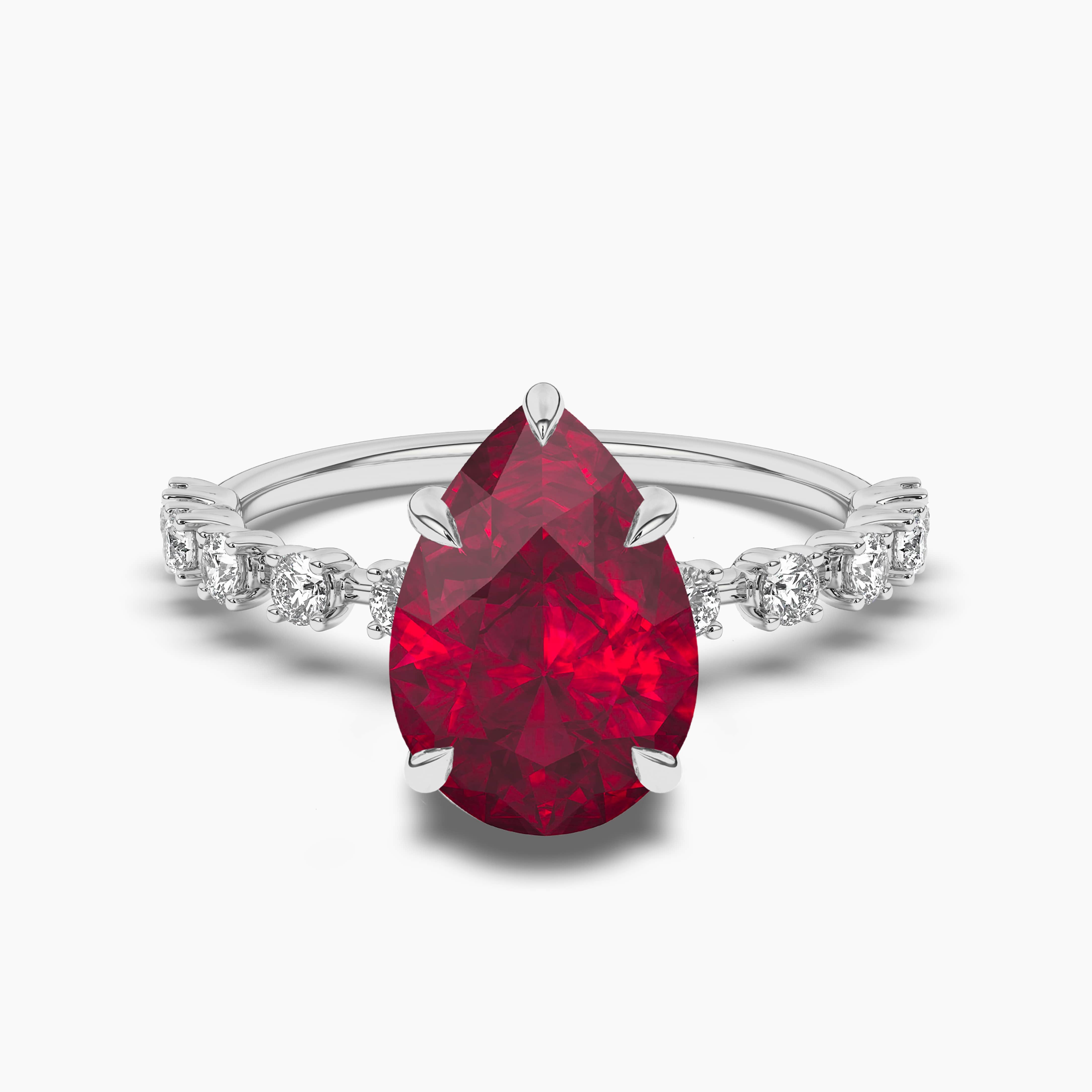 white gold ring with pear shape ruby