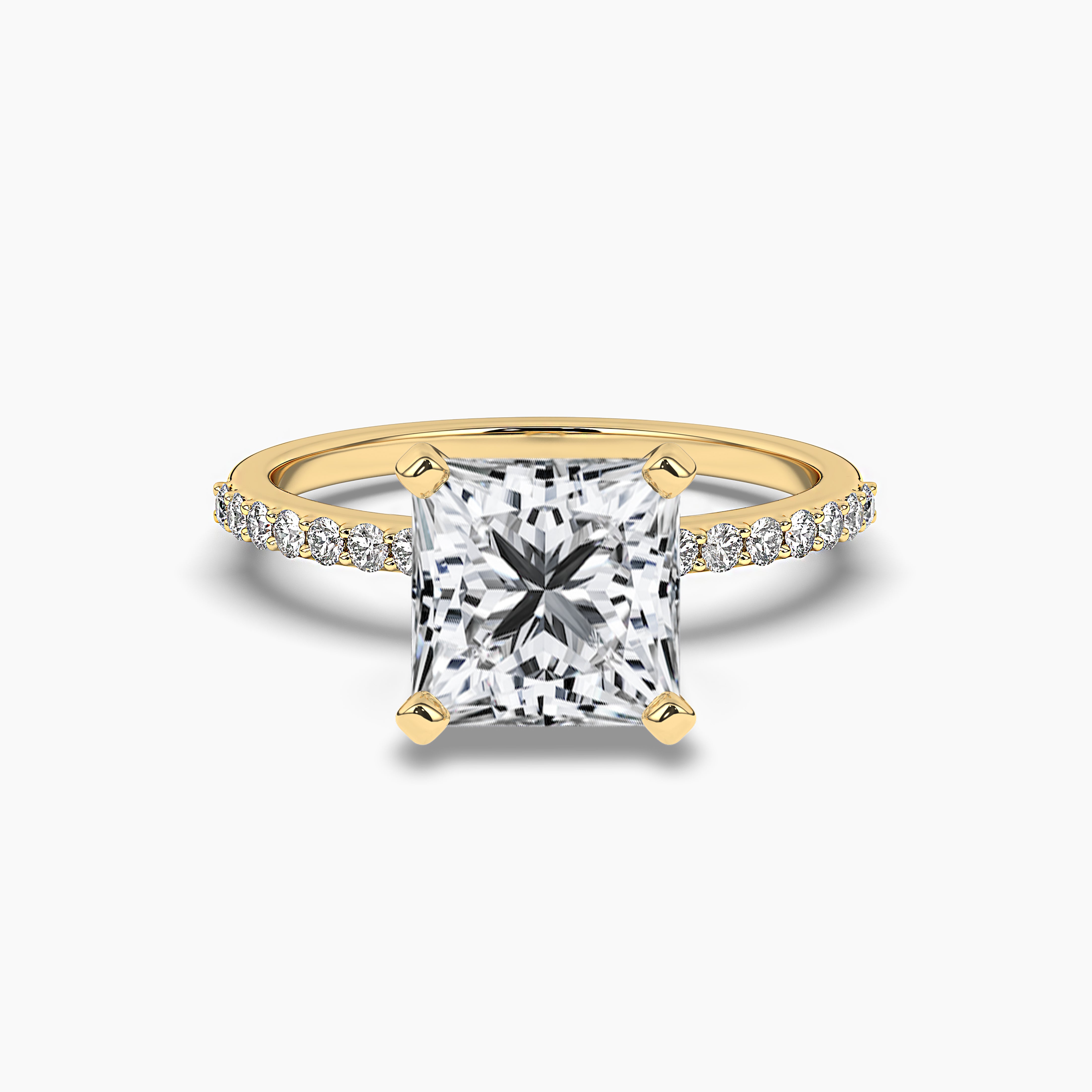 Classic Four Prong Princess Cut Solitaire Pave Engagement Ring