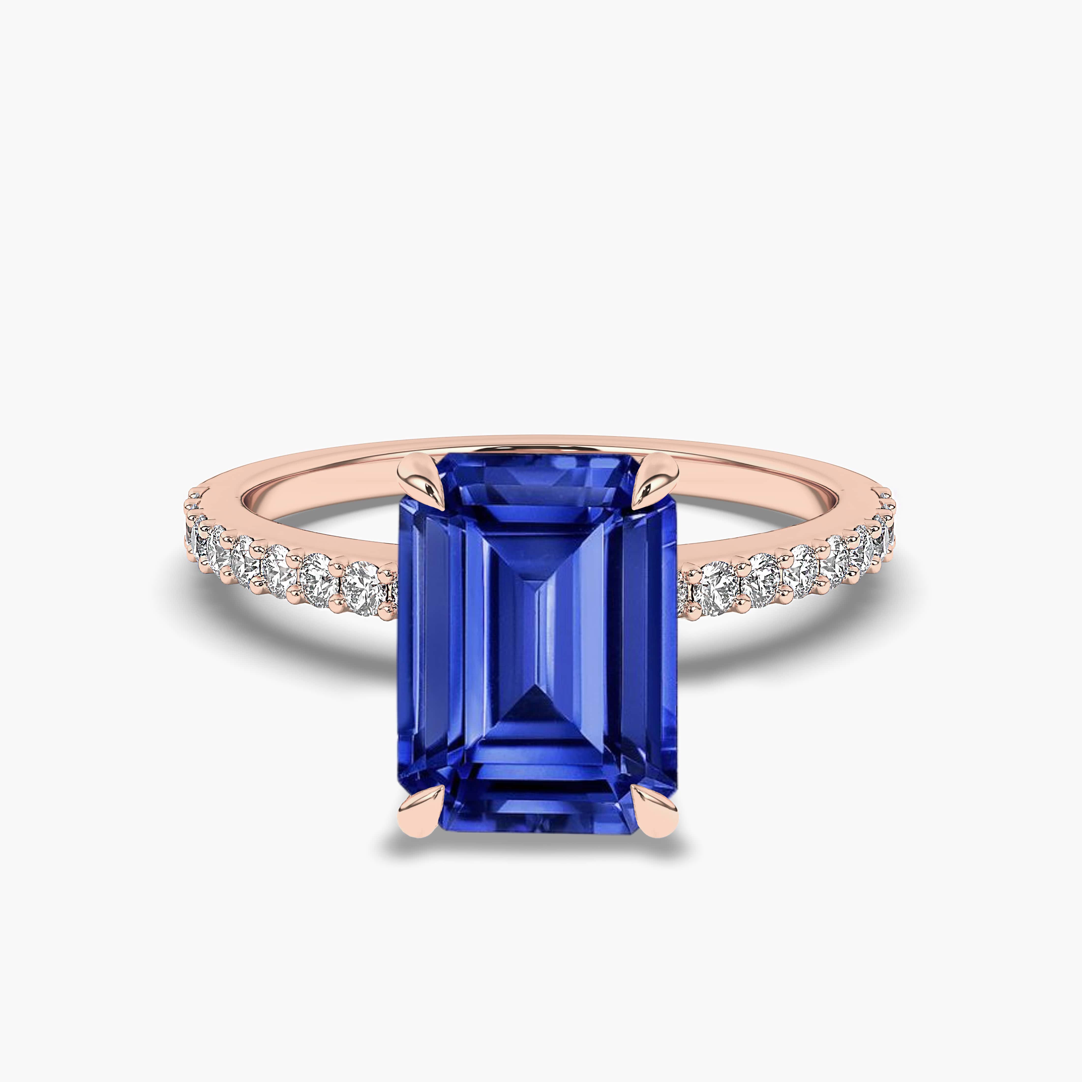  Emerald cut sapphire diamond ring And Engagement ring Rose Gold