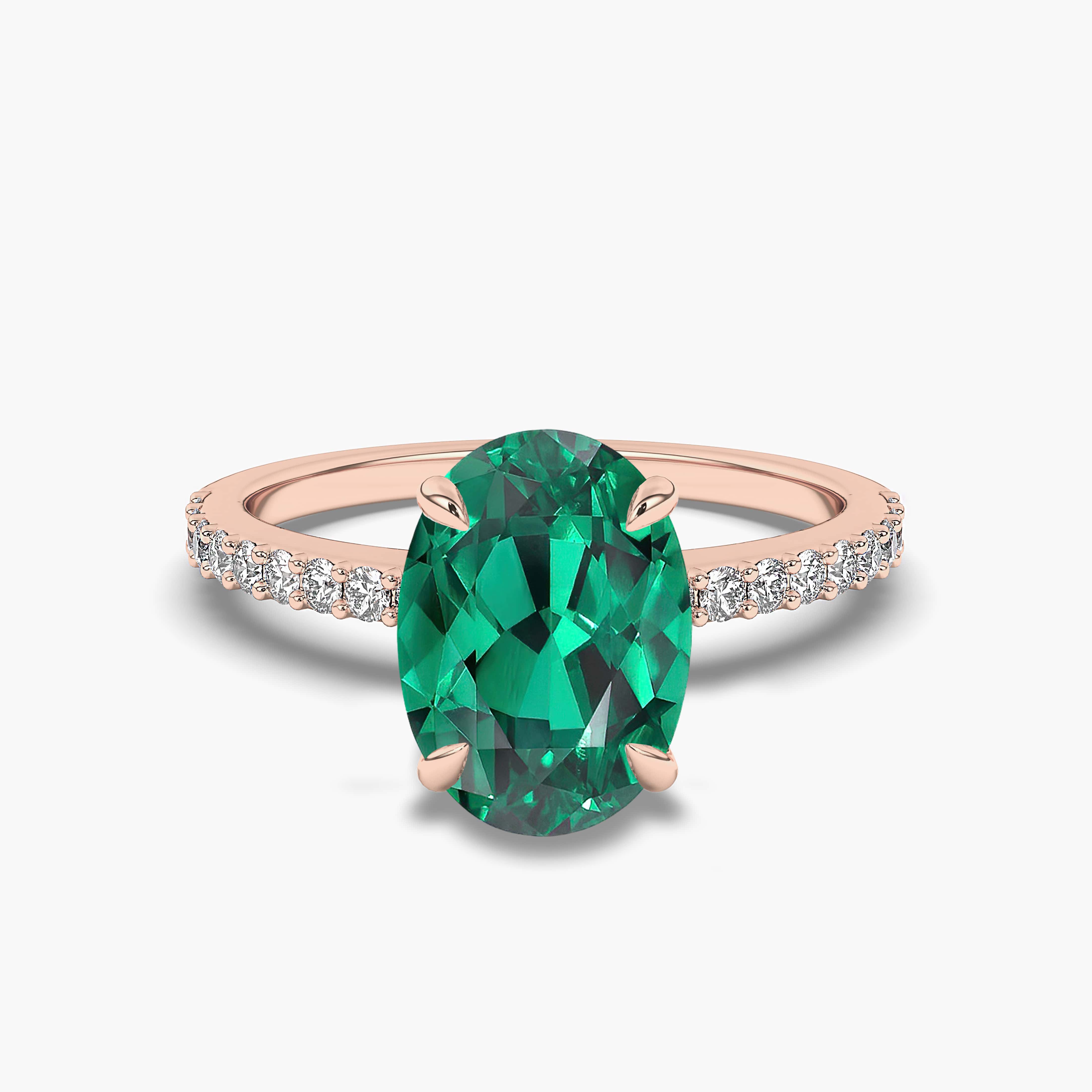 Oval Emerald Ring Lab Emerald Engagement Ring Set Rose Gold