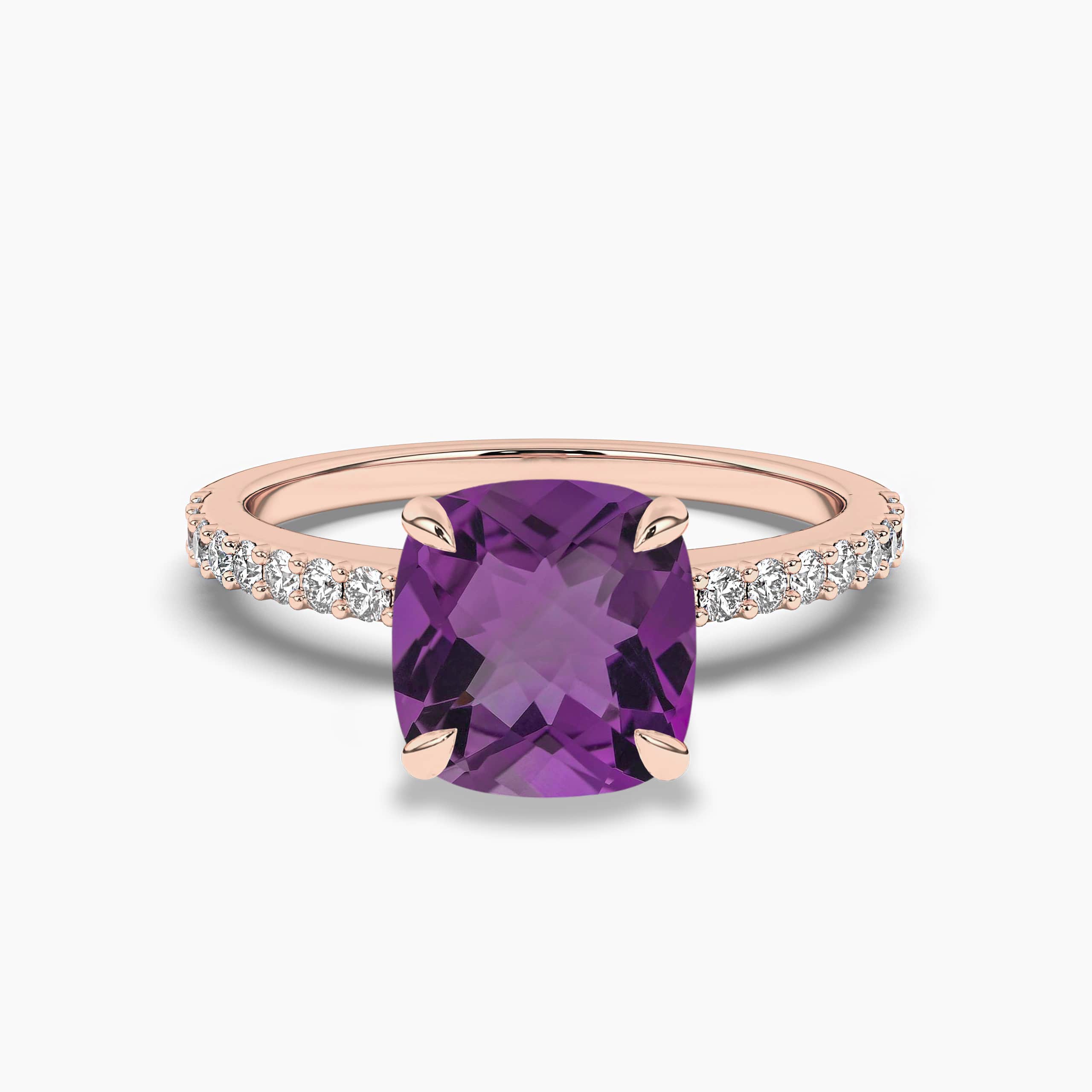 Cushion Cut Amethyst and Diamond Ring in yellow gold