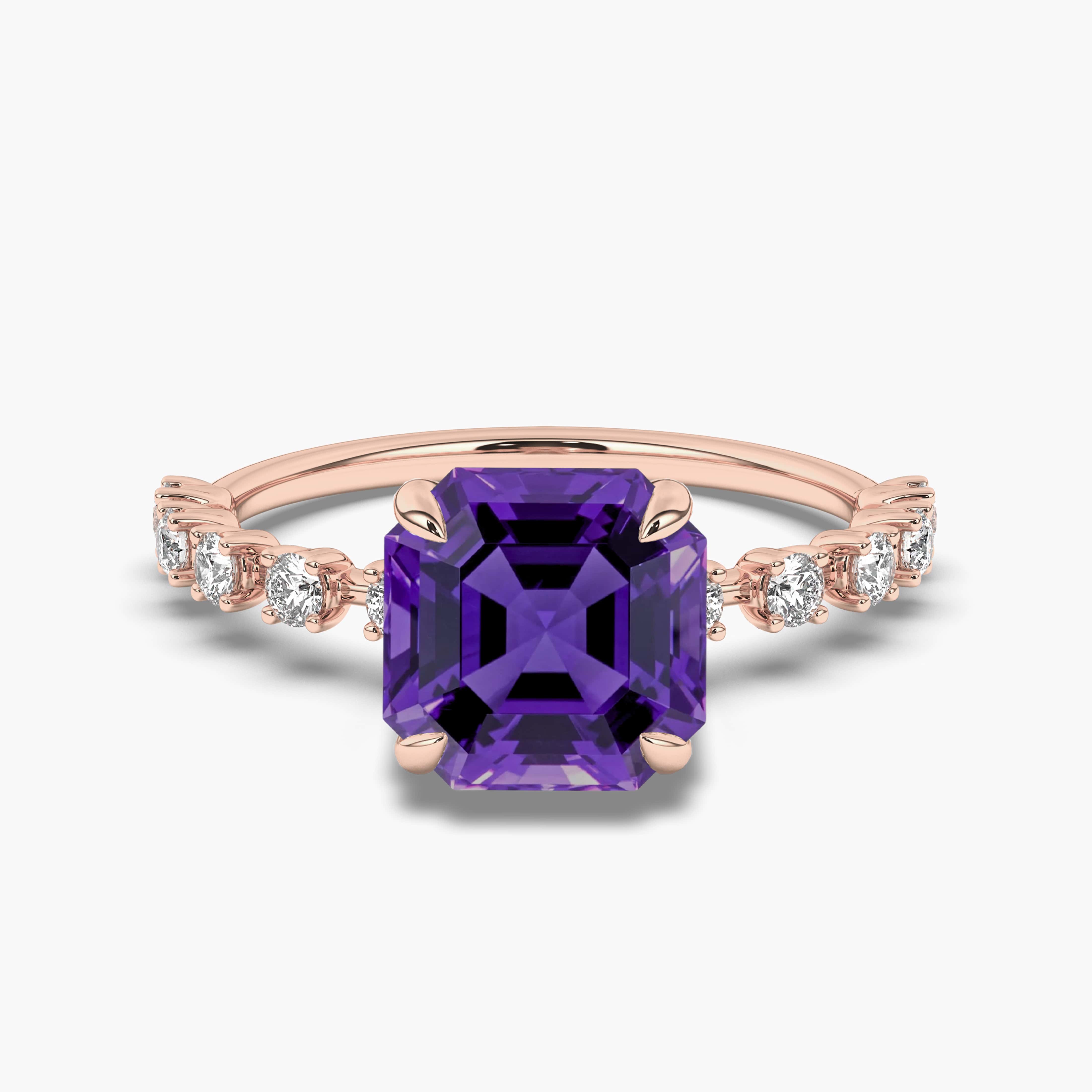 Amethyst Asscher Cut Ring in Rose Gold