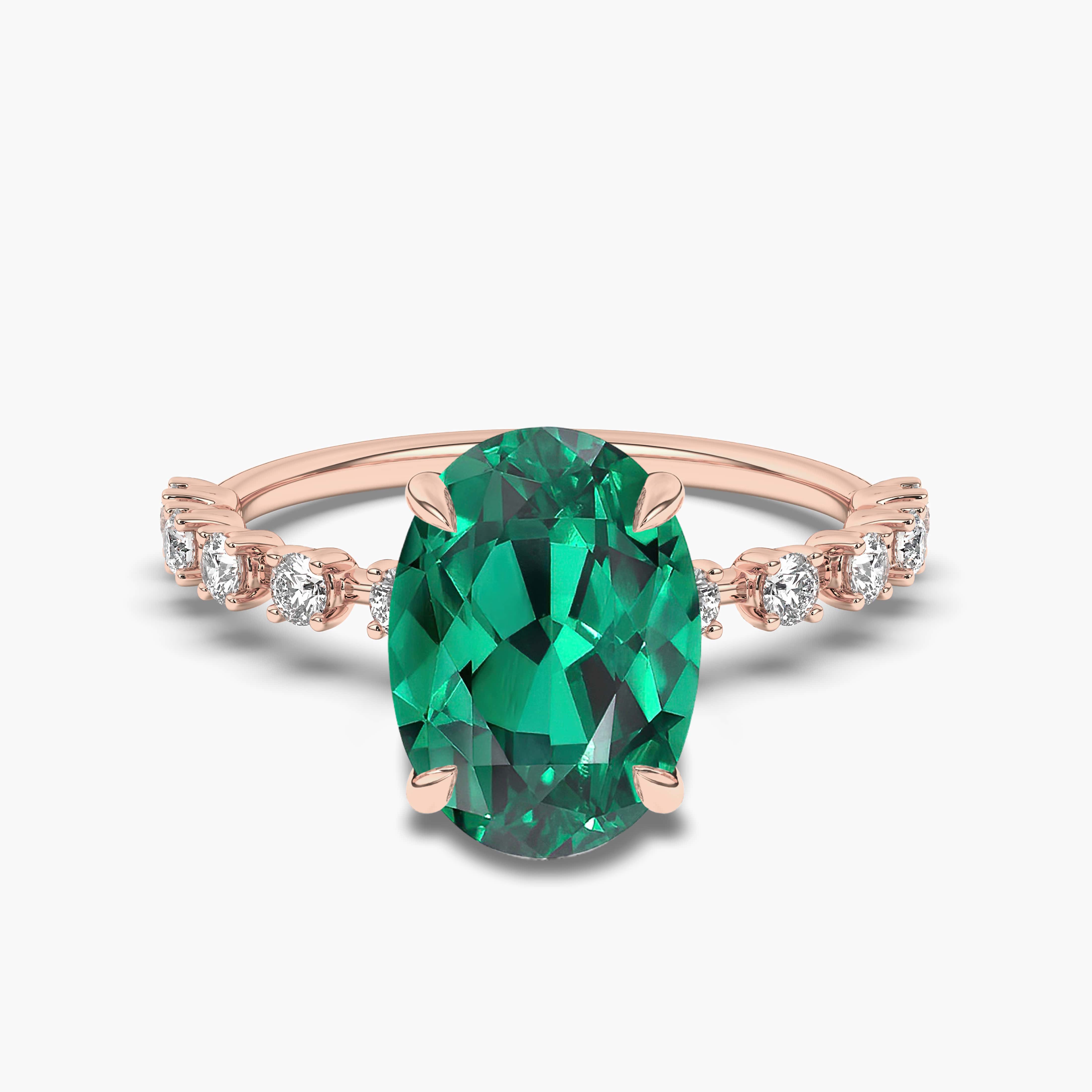 Diamond Emerald Rose Gold Set Engagement Ring