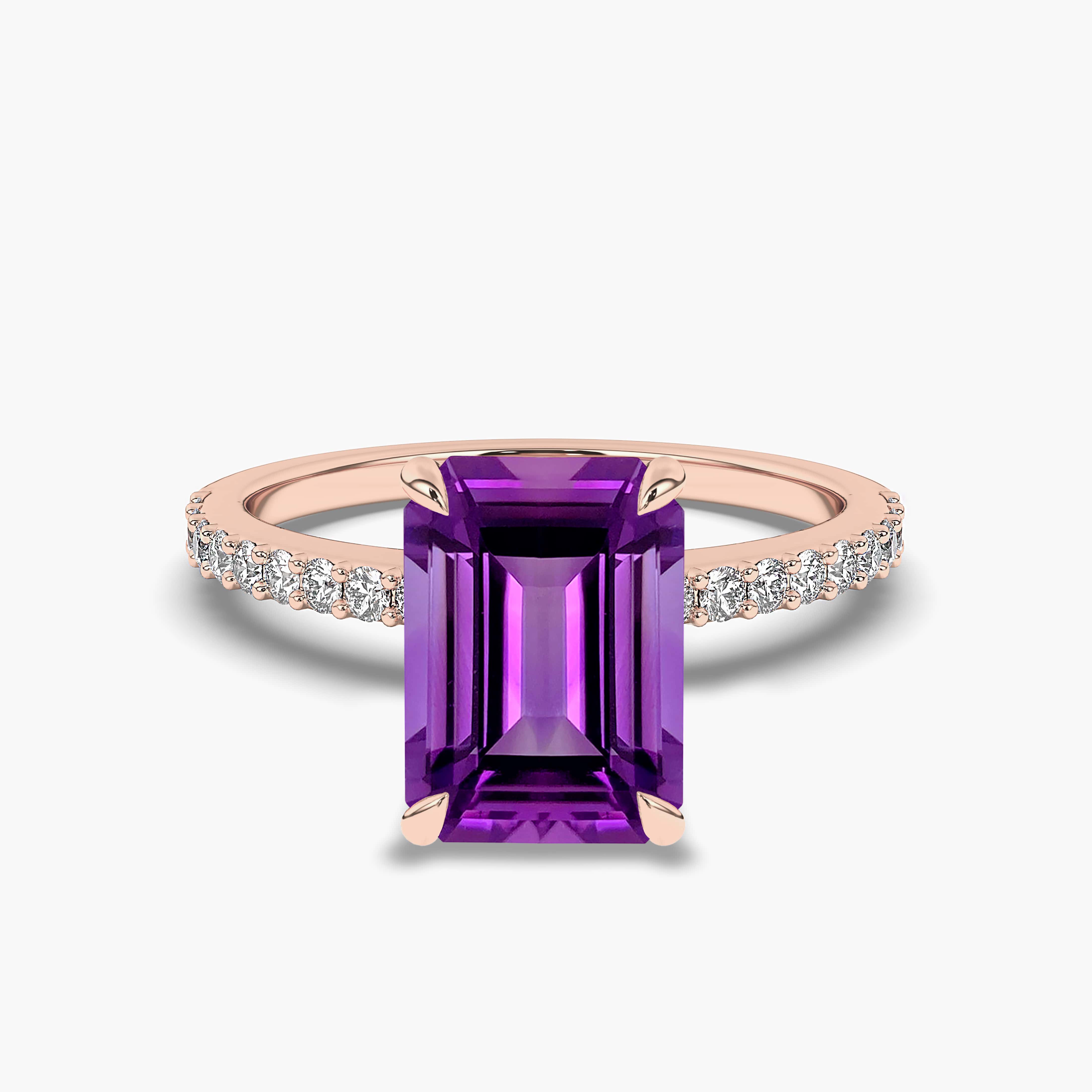 Emerald Cut Amethyst Engagement Wedding Ring In Rose Gold