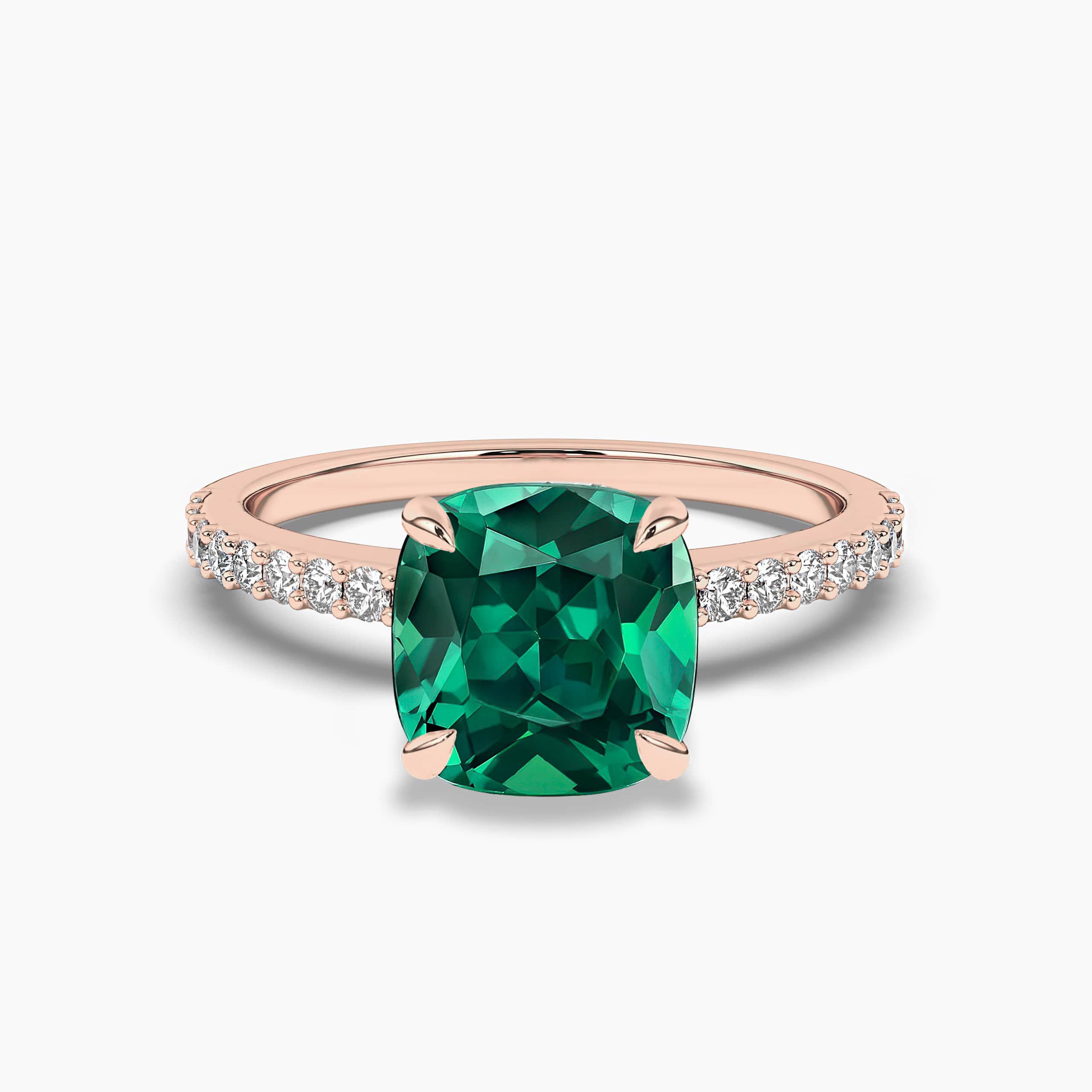 Cushion Cut Emerald and Diamond Engagement Ring for Women In Rose Gold