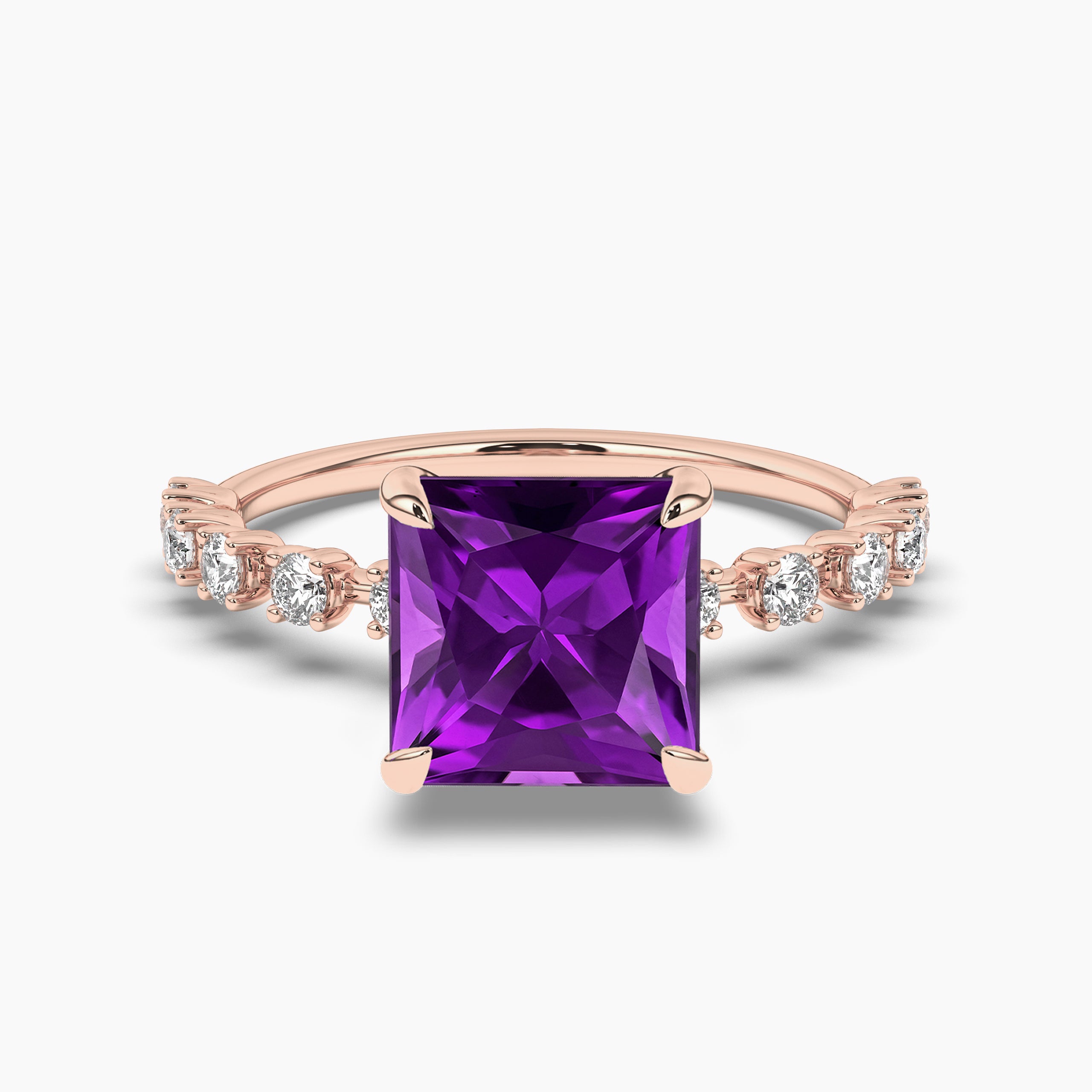 Rose gold Princess Cut Solitaire Engagement Ring with Amethyst Gemstone