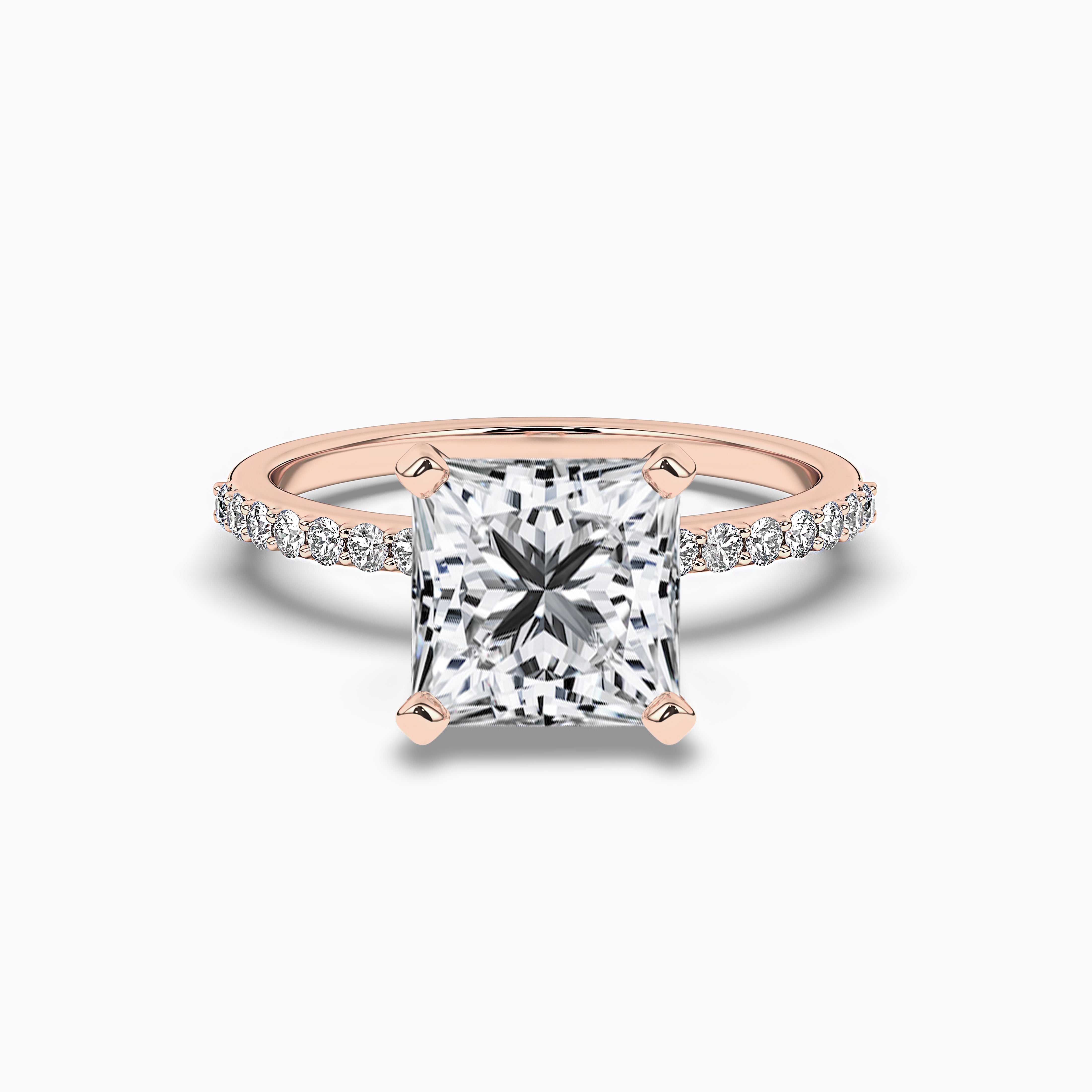 Adorable Princess Cut Diamond Engagement Ring with Pave Band