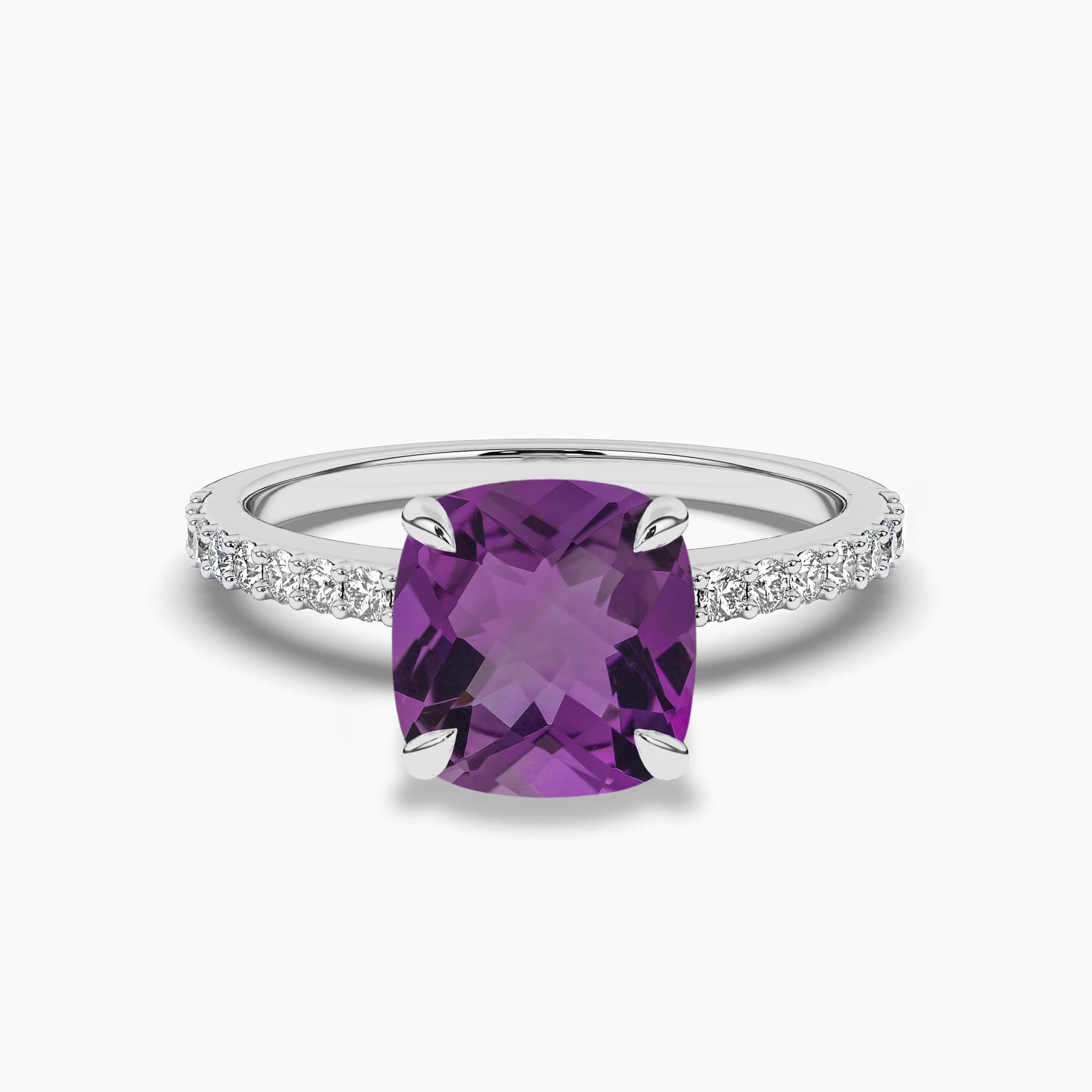 Amethyst Ring Cushion-Cut with Diamonds White Gold