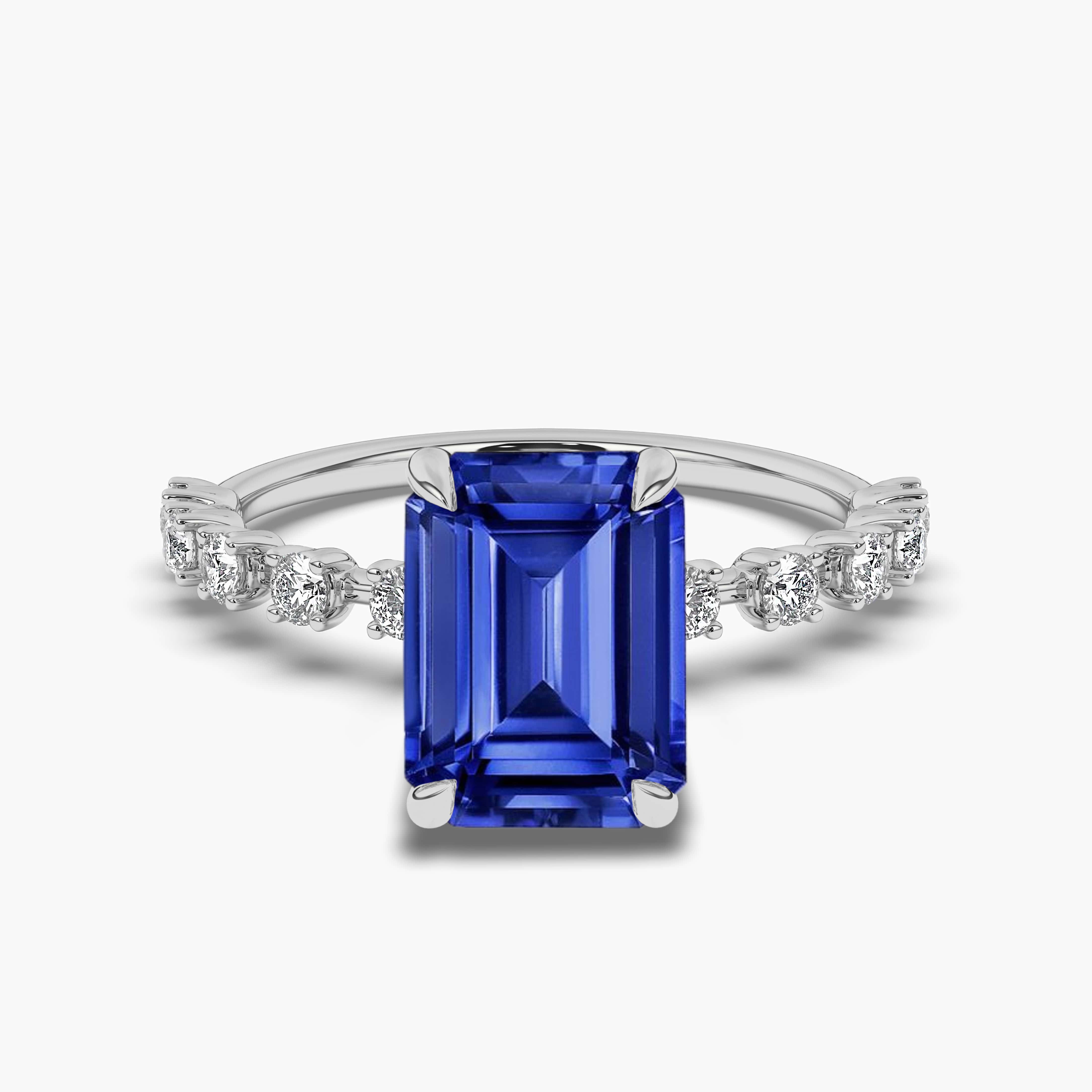 Emerald Cut Sapphire and Diamond Ring in white gold