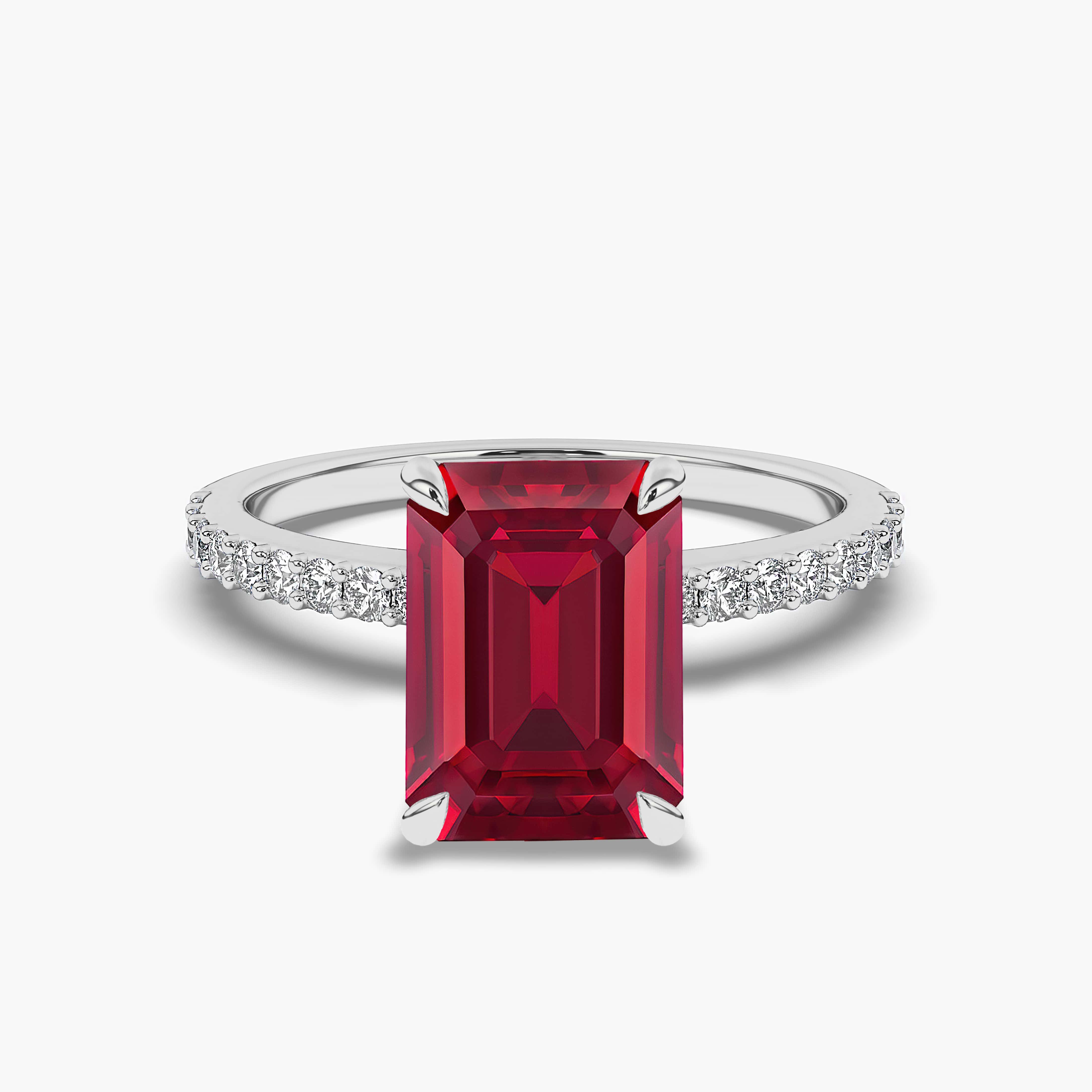 EMERALD CUT RUBY & DIAMOND ENGAGEMENT RING WHITE GOLD